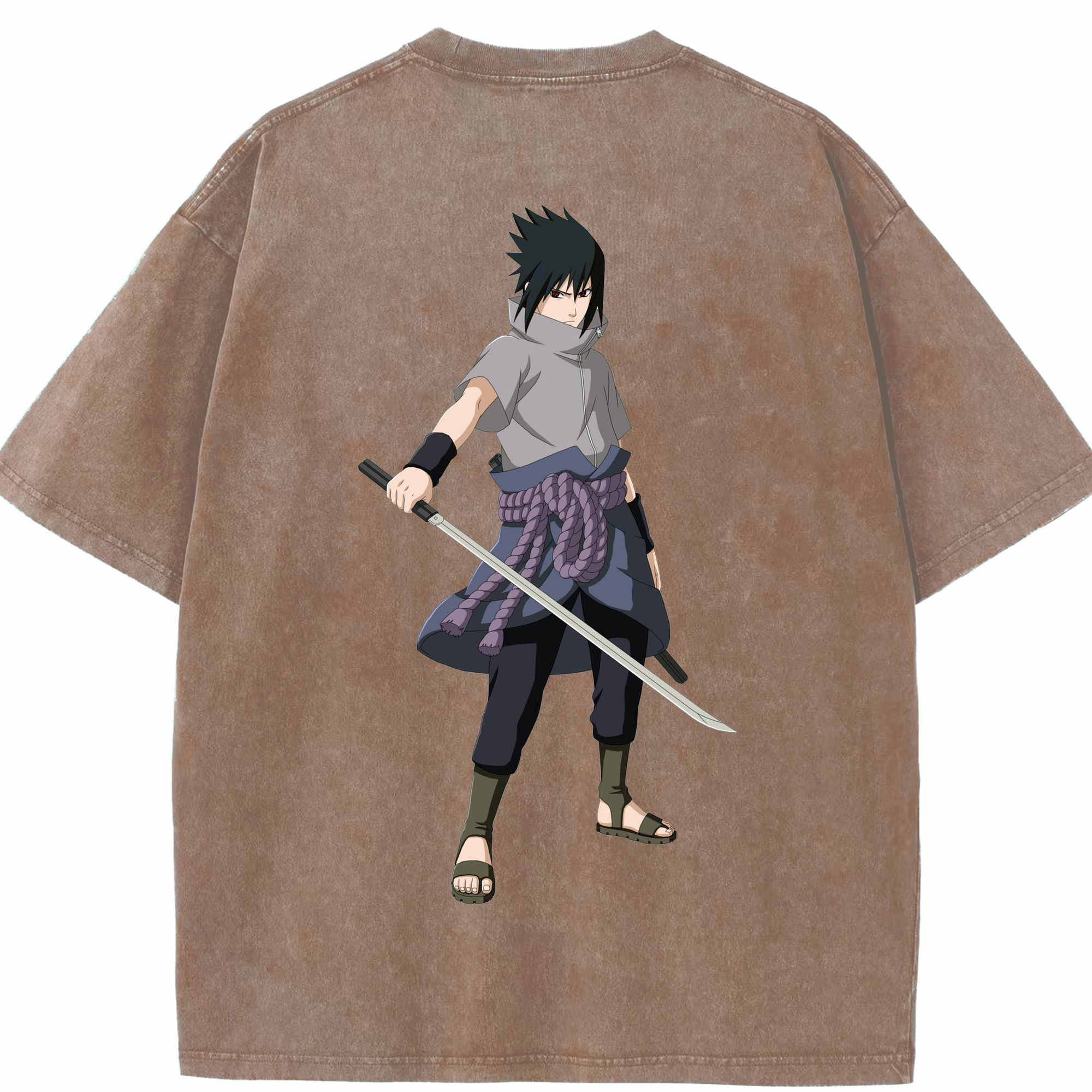 （画像用） NARUTO -ナルト- うちは サスケ Uchiha Sasuke 綿100% ヴィンテージ風 半袖Tシャツ（背面プリント）
