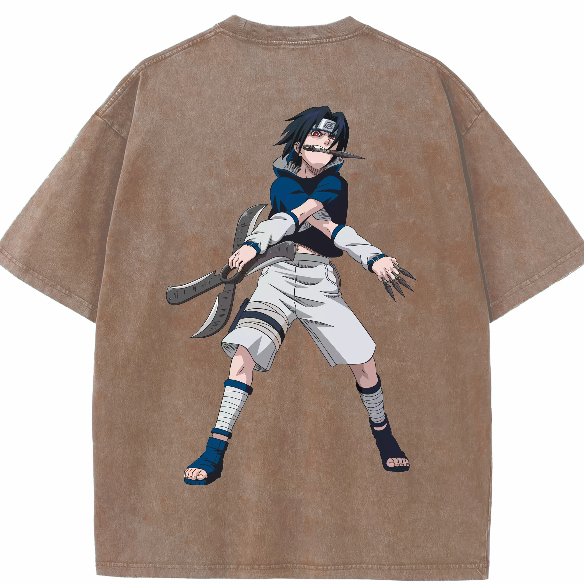 （画像用） NARUTO -ナルト- うちは サスケ Uchiha Sasuke 綿100% ヴィンテージ風 半袖Tシャツ（背面プリント）