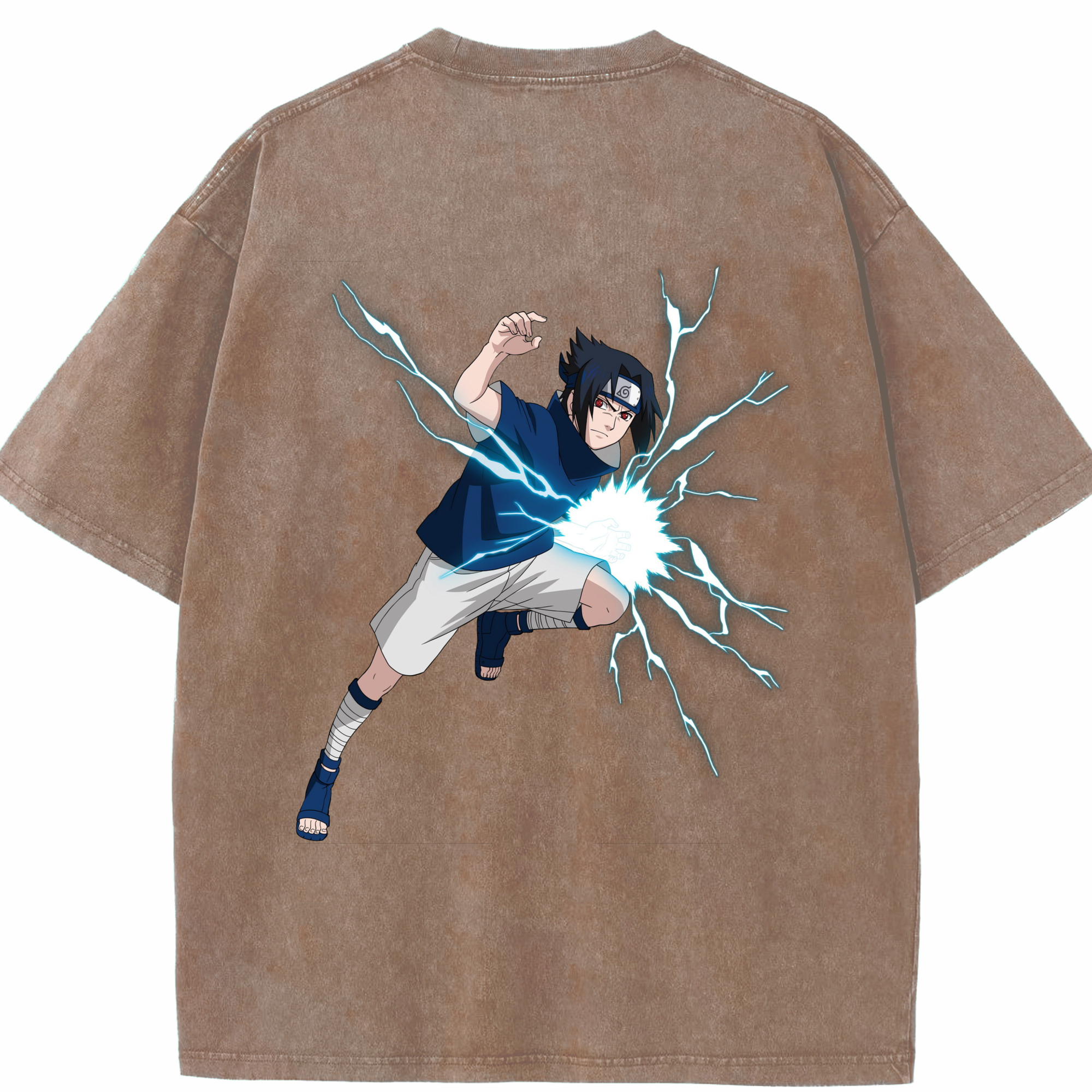 （画像用） NARUTO -ナルト- うちは サスケ Uchiha Sasuke 綿100% ヴィンテージ風 半袖Tシャツ（背面プリント）
