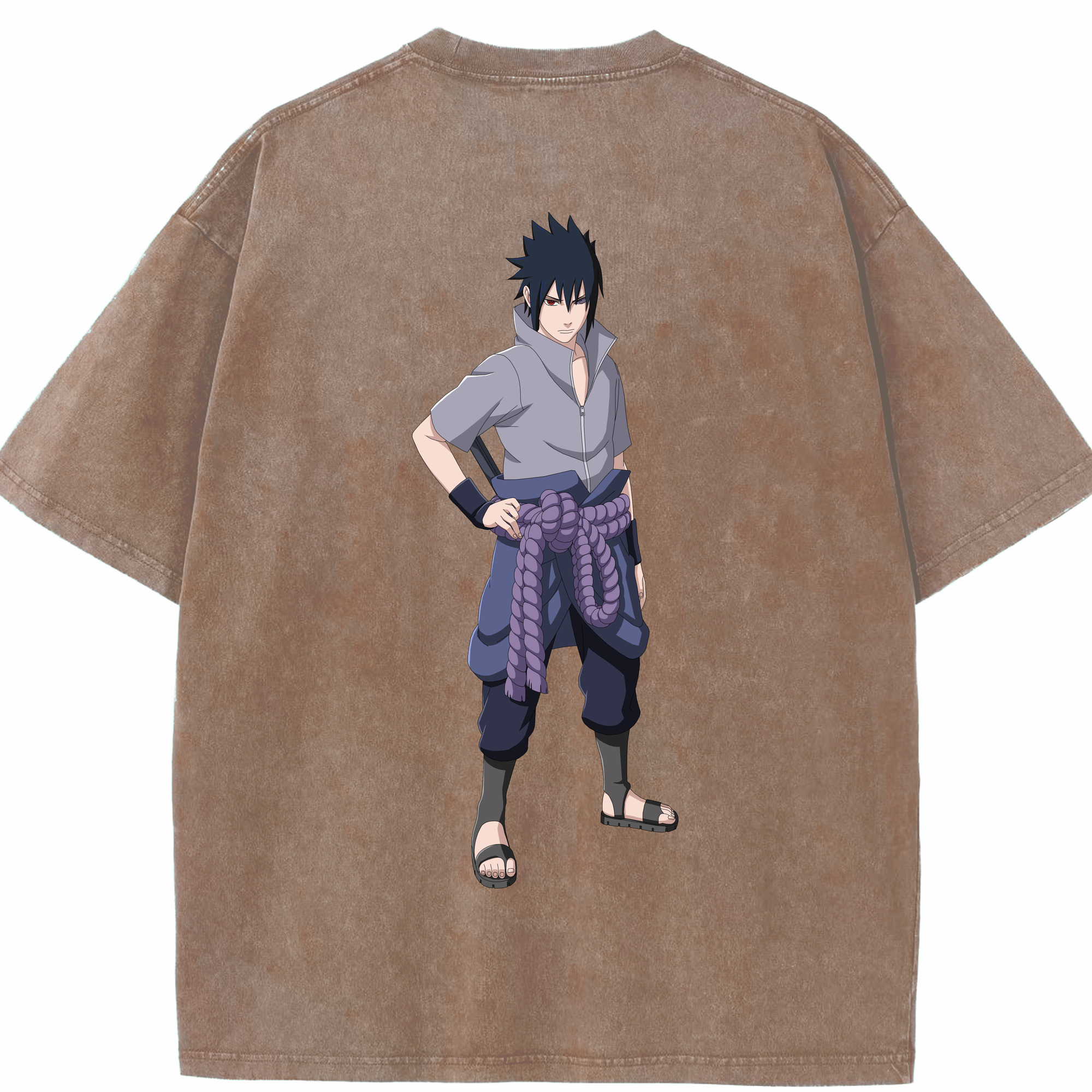 （画像用） NARUTO -ナルト- うちは サスケ Uchiha Sasuke 綿100% ヴィンテージ風 半袖Tシャツ（背面プリント）