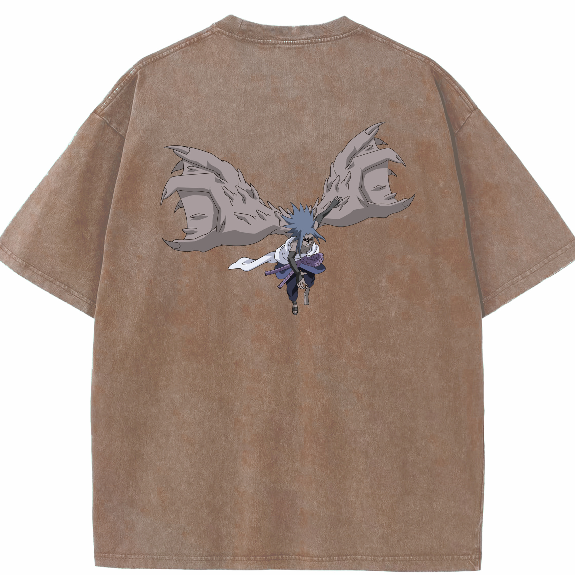（画像用） NARUTO -ナルト- うちは サスケ Uchiha Sasuke 綿100% ヴィンテージ風 半袖Tシャツ（背面プリント）