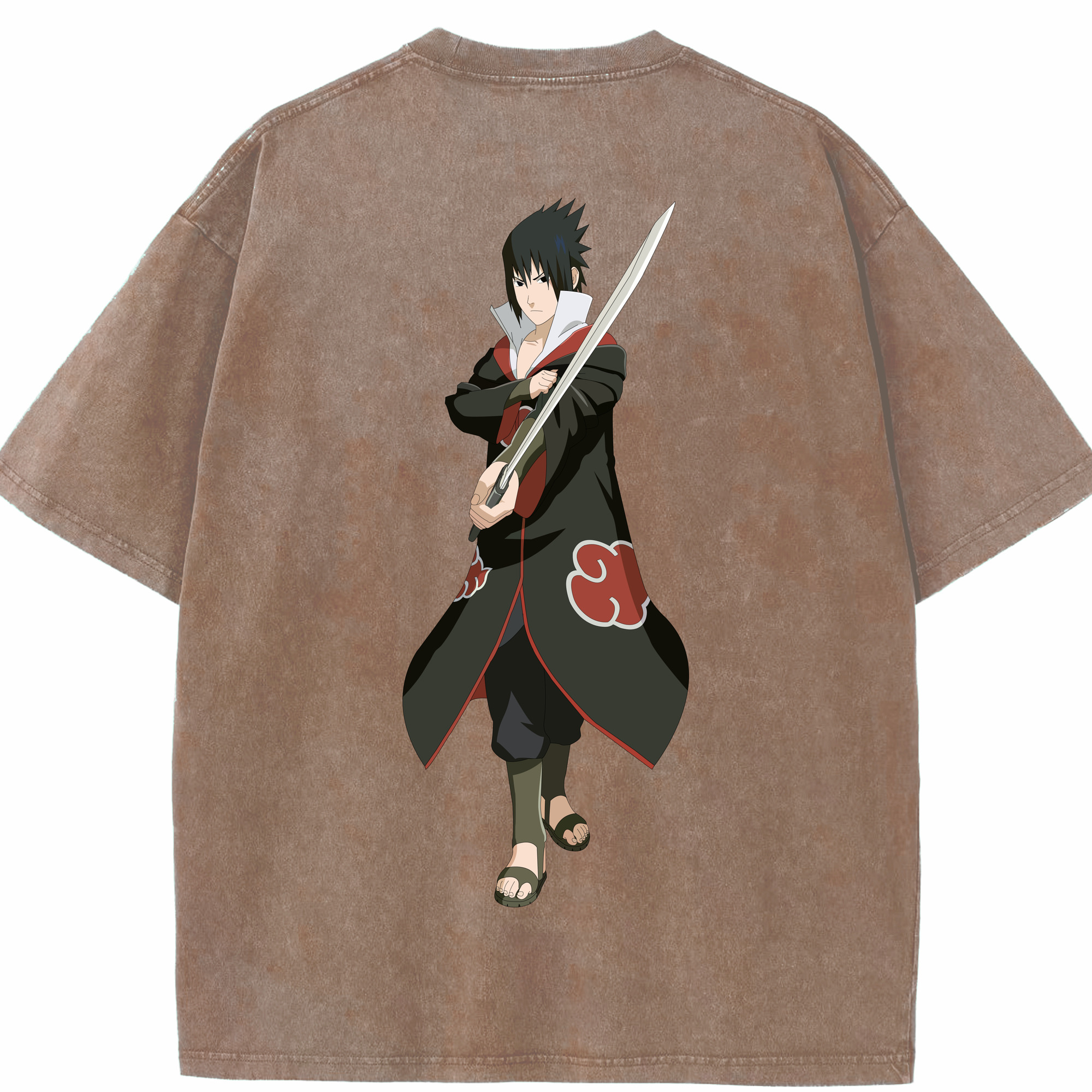 （画像用） NARUTO -ナルト- うちは サスケ Uchiha Sasuke 綿100% ヴィンテージ風 半袖Tシャツ（背面プリント）