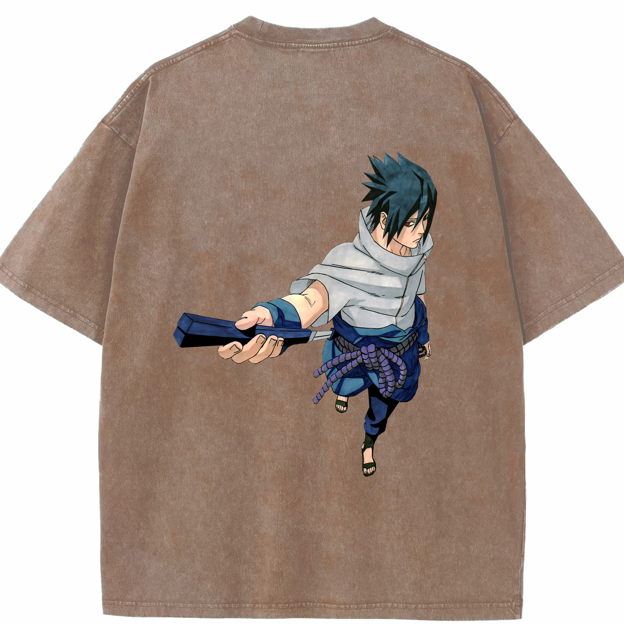 （画像用） NARUTO -ナルト- うちは サスケ Uchiha Sasuke 綿100% ヴィンテージ風 半袖Tシャツ（背面プリント）