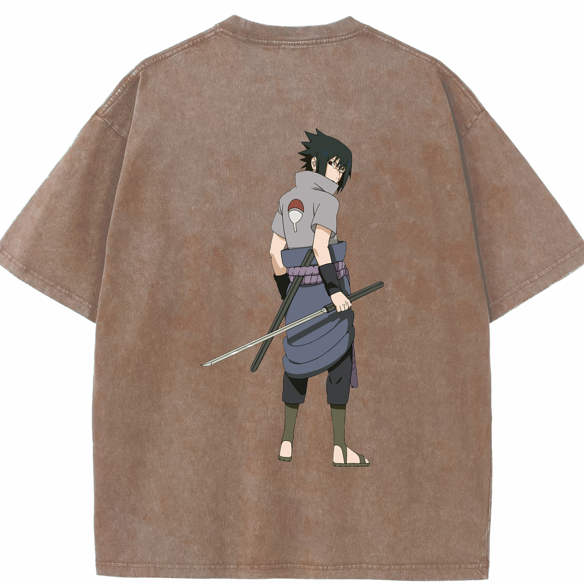 （画像用） NARUTO -ナルト- うちは サスケ Uchiha Sasuke 綿100% ヴィンテージ風 半袖Tシャツ（背面プリント）