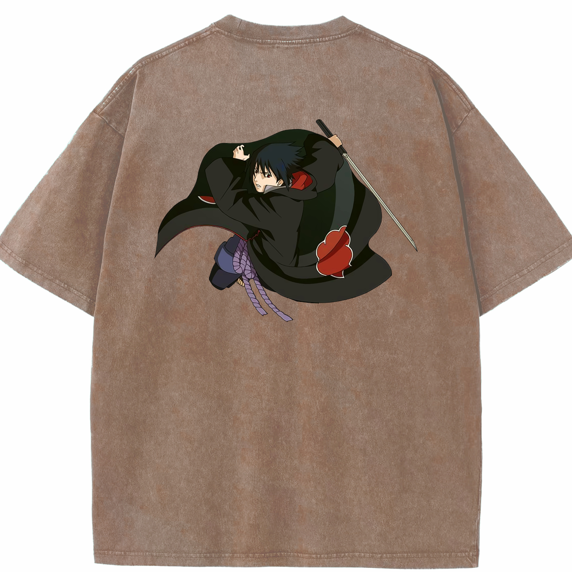 （画像用） NARUTO -ナルト- うちは サスケ Uchiha Sasuke 綿100% ヴィンテージ風 半袖Tシャツ（背面プリント）
