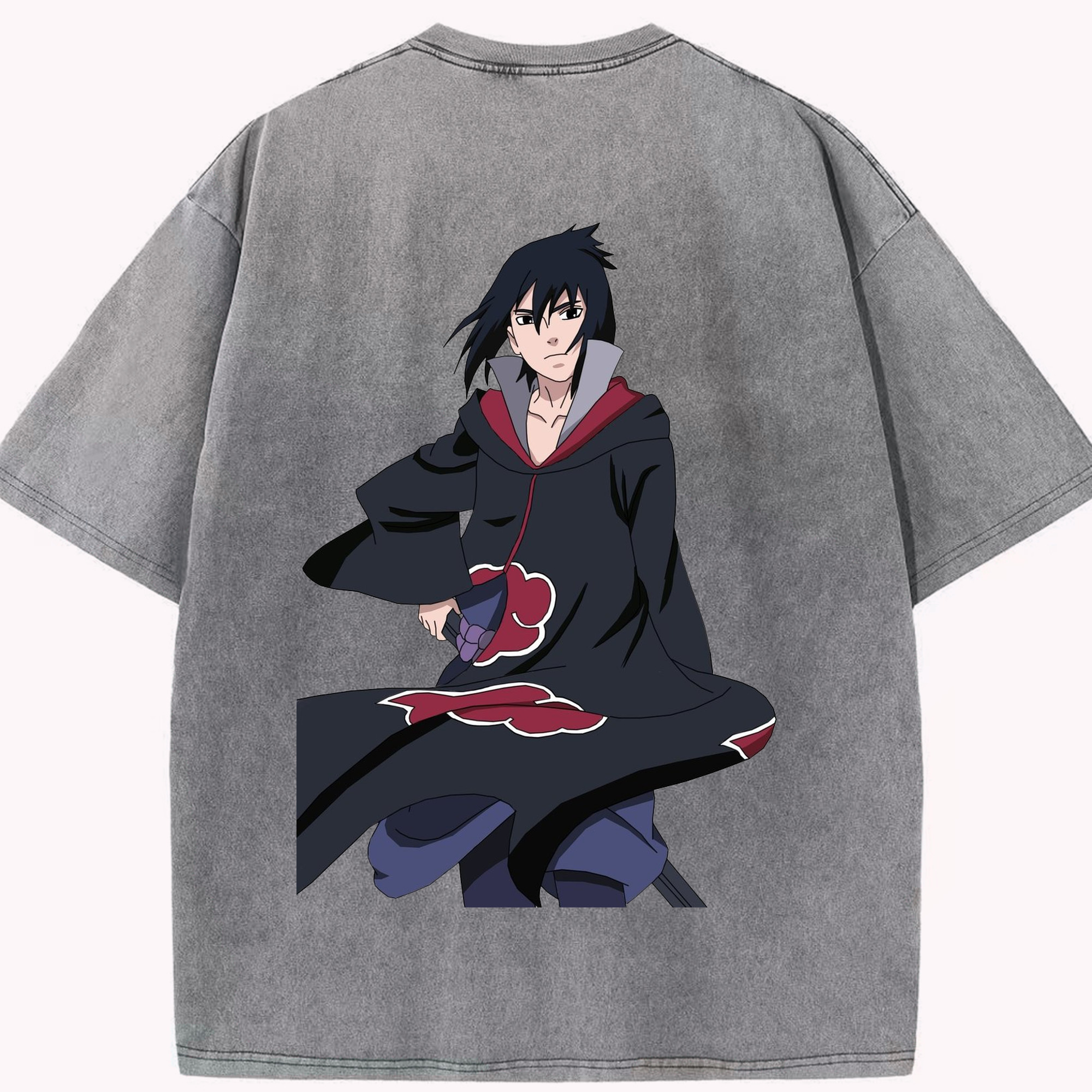 （画像用） NARUTO -ナルト- うちは サスケ Uchiha Sasuke 綿100% ヴィンテージ風 半袖Tシャツ（背面プリント）
