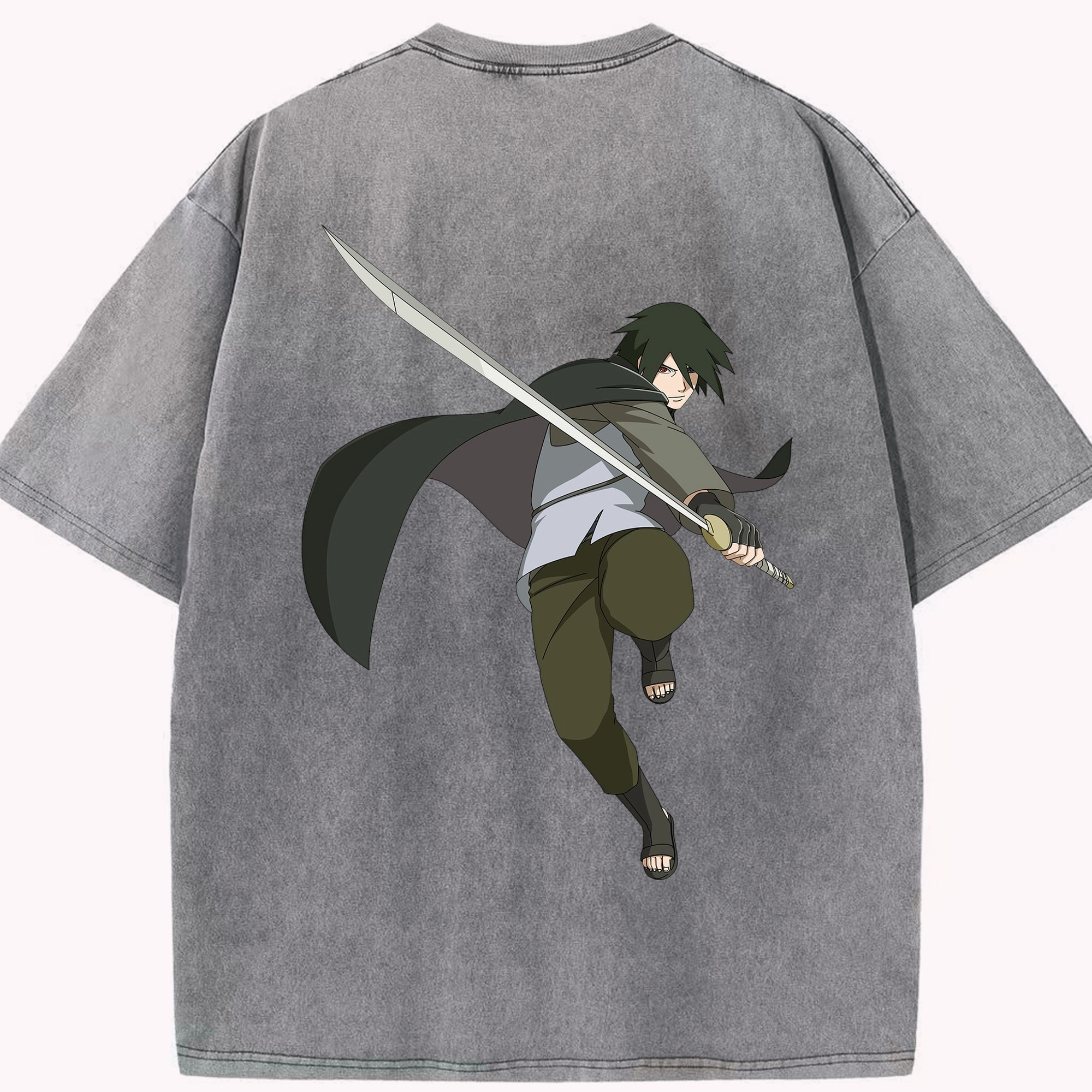 （画像用） NARUTO -ナルト- うちは サスケ Uchiha Sasuke 綿100% ヴィンテージ風 半袖Tシャツ（背面プリント）
