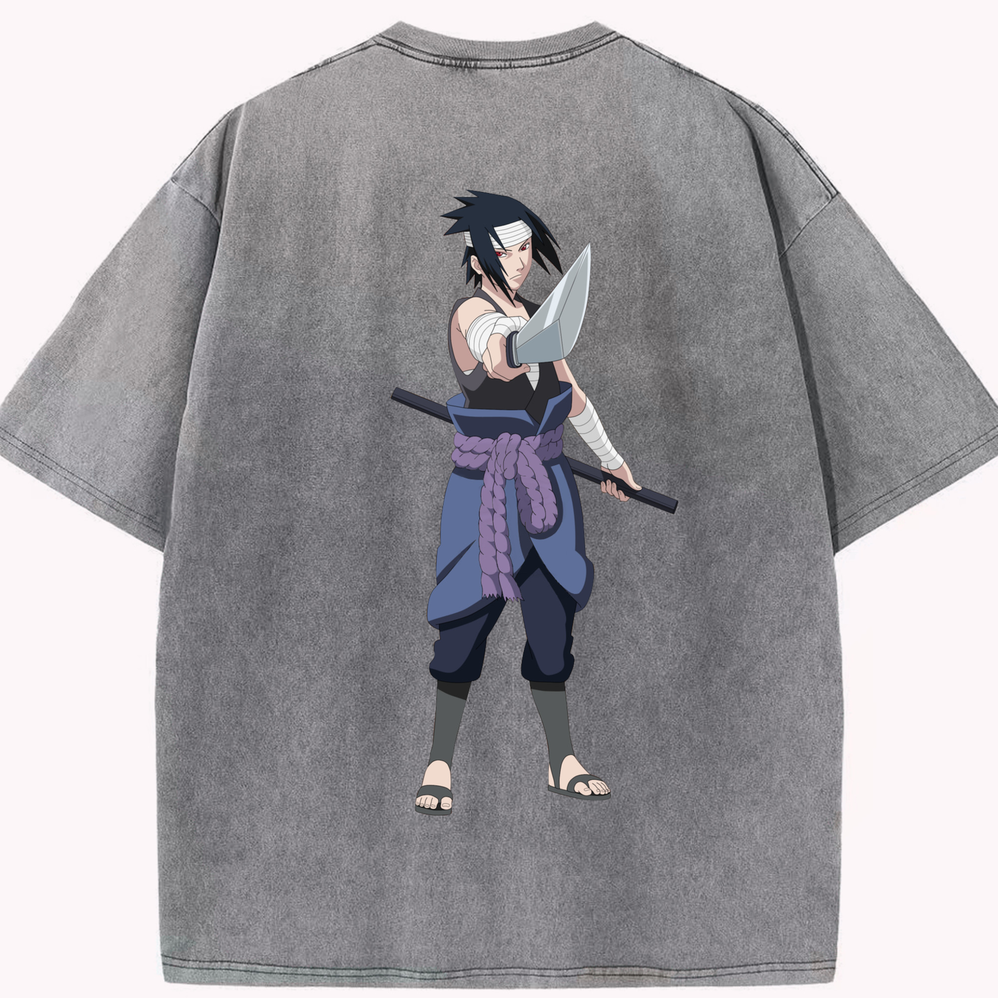 （画像用） NARUTO -ナルト- うちは サスケ Uchiha Sasuke 綿100% ヴィンテージ風 半袖Tシャツ（背面プリント）
