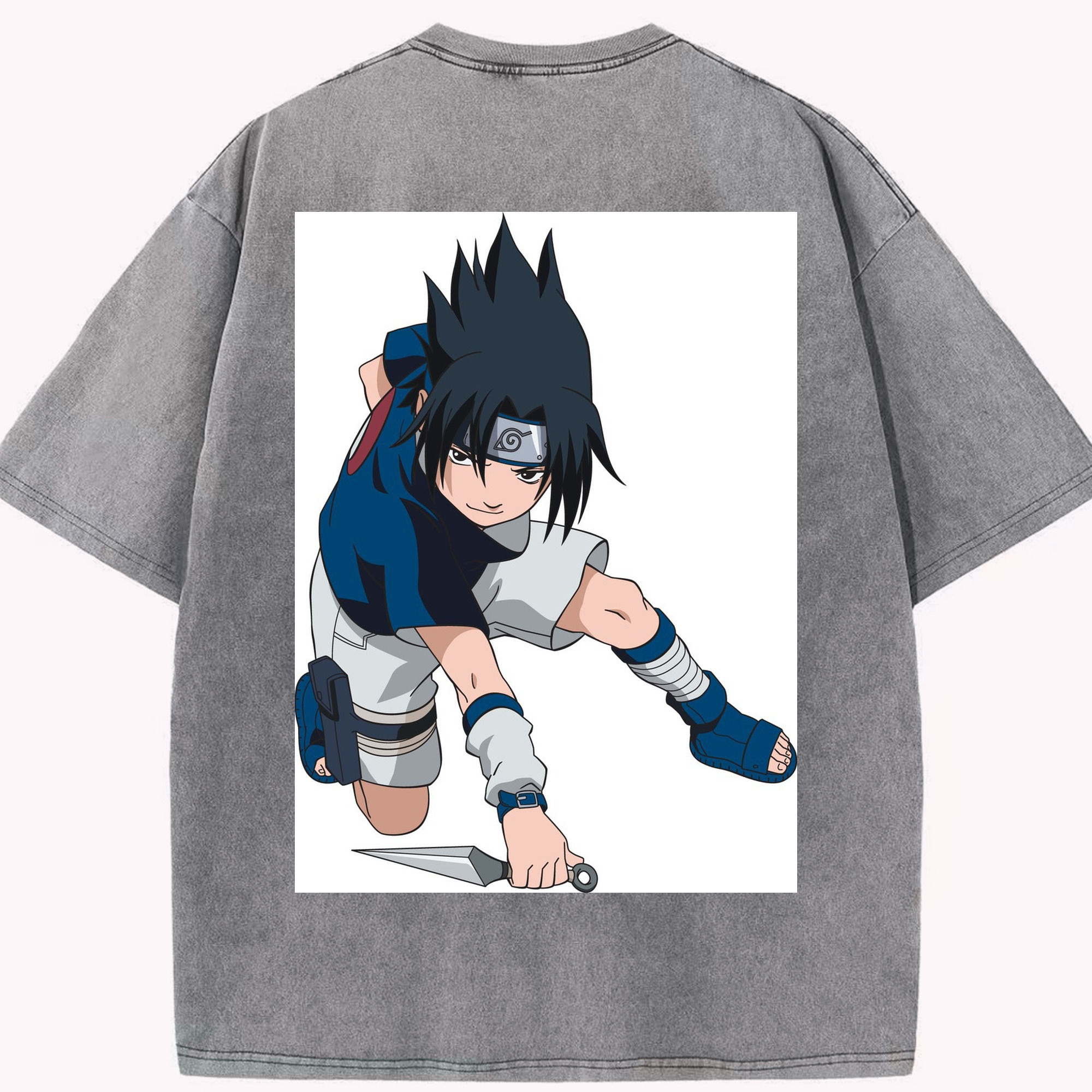 （画像用） NARUTO -ナルト- うちは サスケ Uchiha Sasuke 綿100% ヴィンテージ風 半袖Tシャツ（背面プリント）