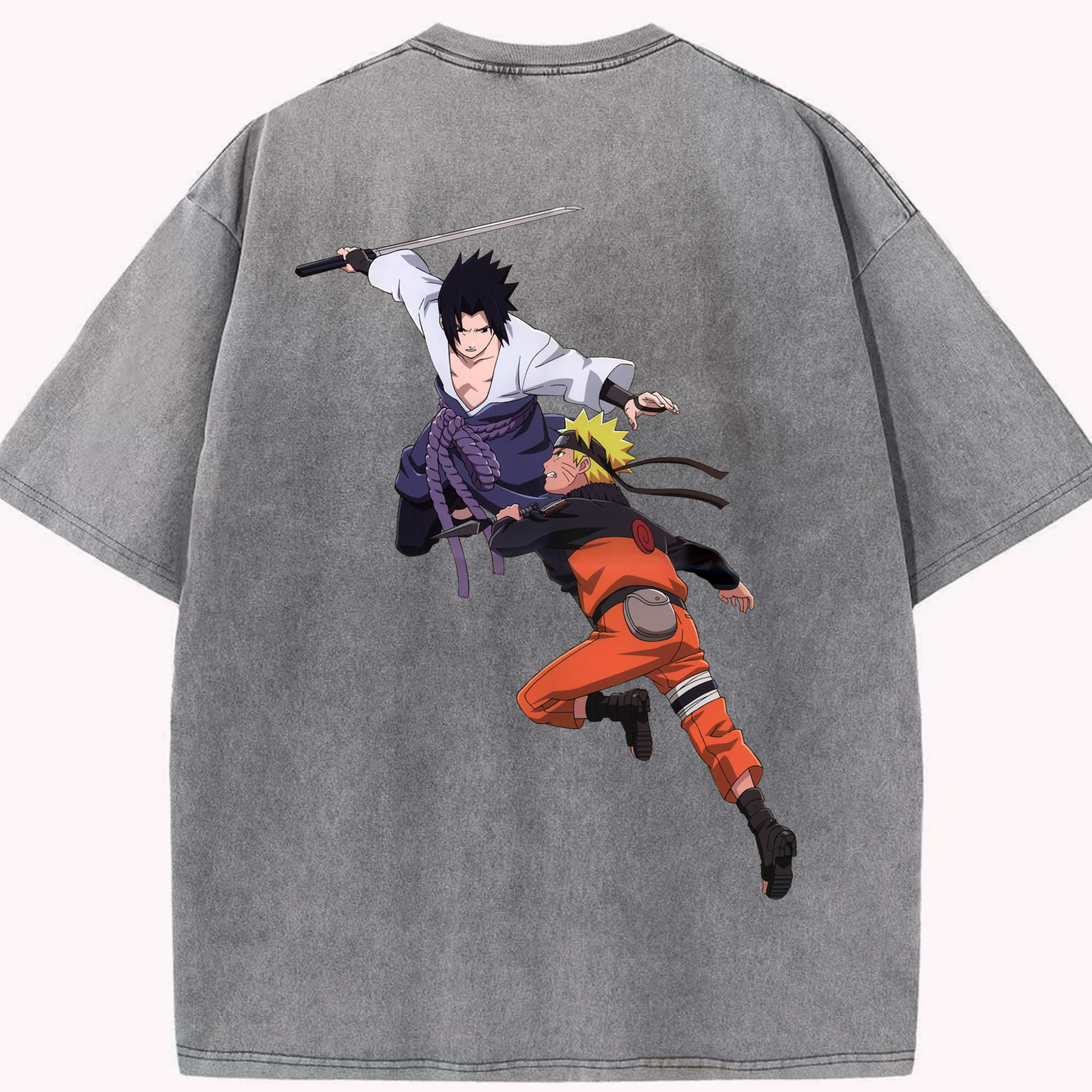 （画像用） NARUTO -ナルト- うちは サスケ Uchiha Sasuke 綿100% ヴィンテージ風 半袖Tシャツ（背面プリント）