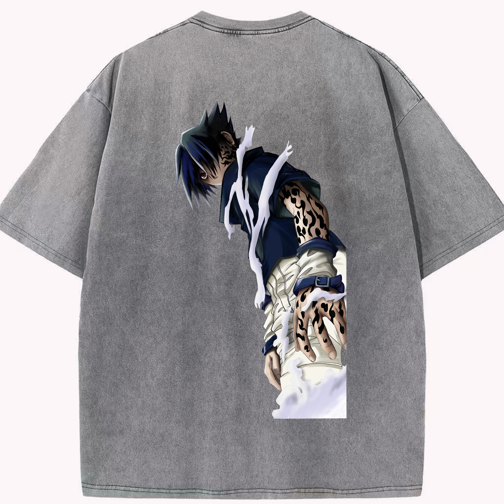 （画像用） NARUTO -ナルト- うちは サスケ Uchiha Sasuke 綿100% ヴィンテージ風 半袖Tシャツ（背面プリント）
