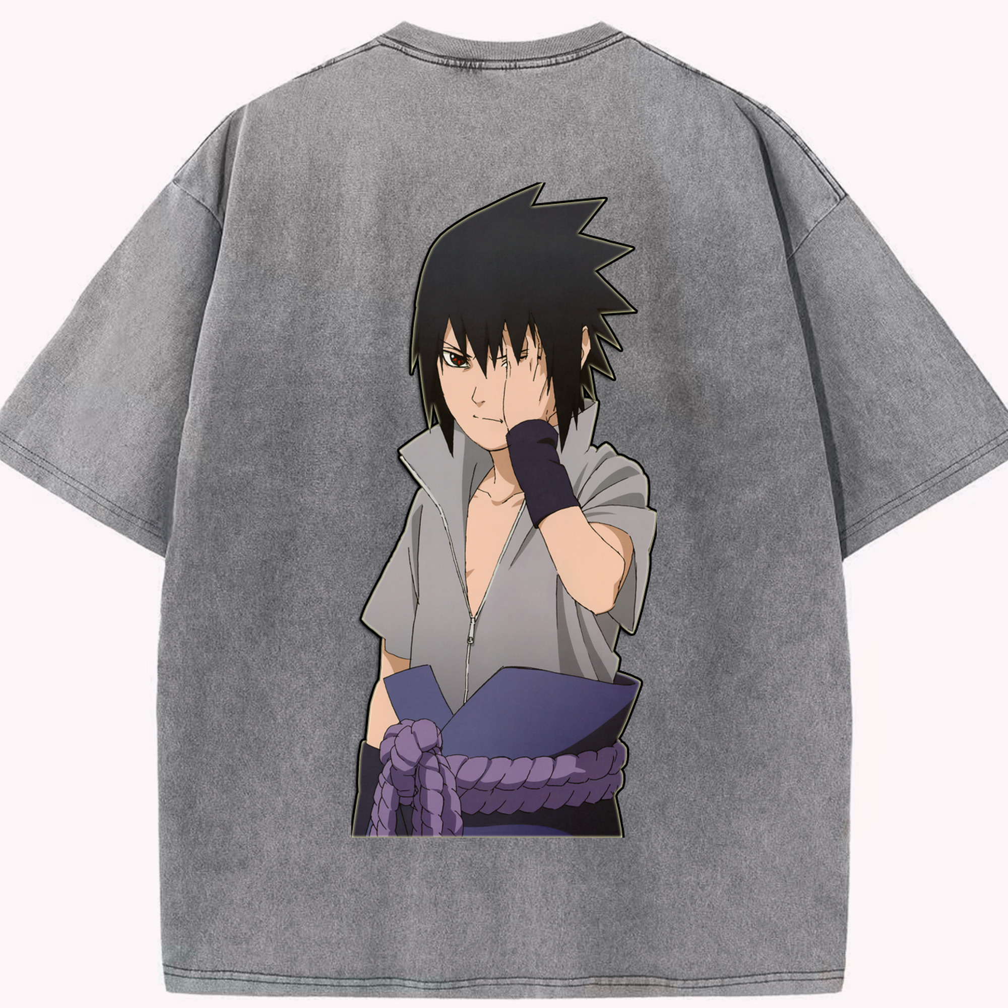 （画像用） NARUTO -ナルト- うちは サスケ Uchiha Sasuke 綿100% ヴィンテージ風 半袖Tシャツ（背面プリント）