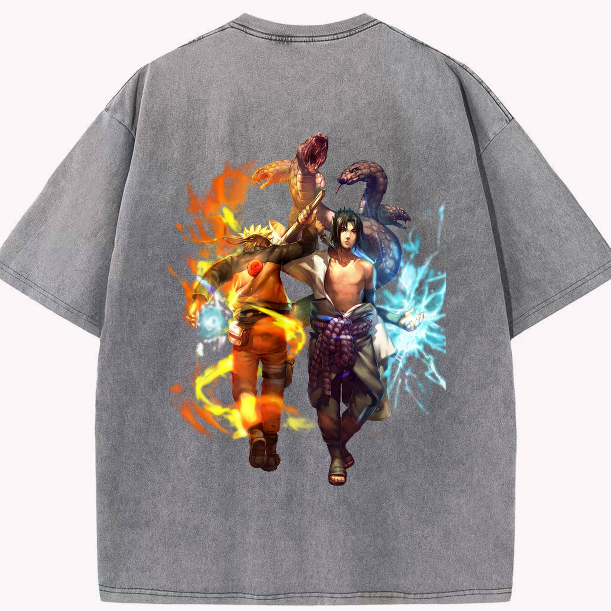 （画像用） NARUTO -ナルト- うちは サスケ Uchiha Sasuke 綿100% ヴィンテージ風 半袖Tシャツ（背面プリント）