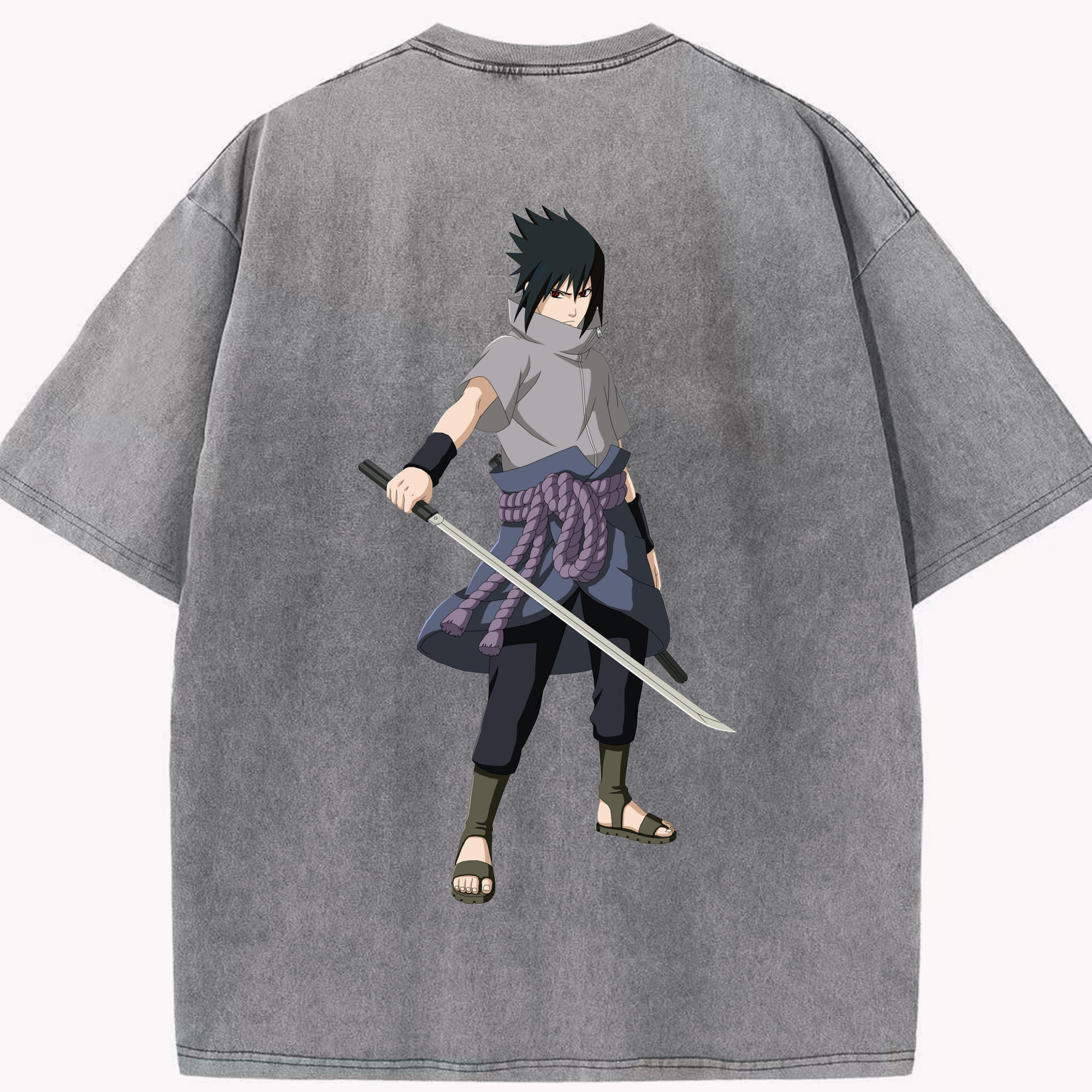 （画像用） NARUTO -ナルト- うちは サスケ Uchiha Sasuke 綿100% ヴィンテージ風 半袖Tシャツ（背面プリント）