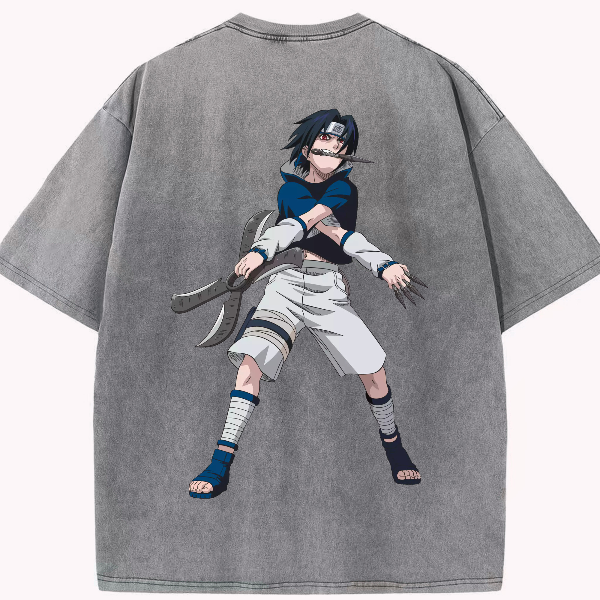 （画像用） NARUTO -ナルト- うちは サスケ Uchiha Sasuke 綿100% ヴィンテージ風 半袖Tシャツ（背面プリント）