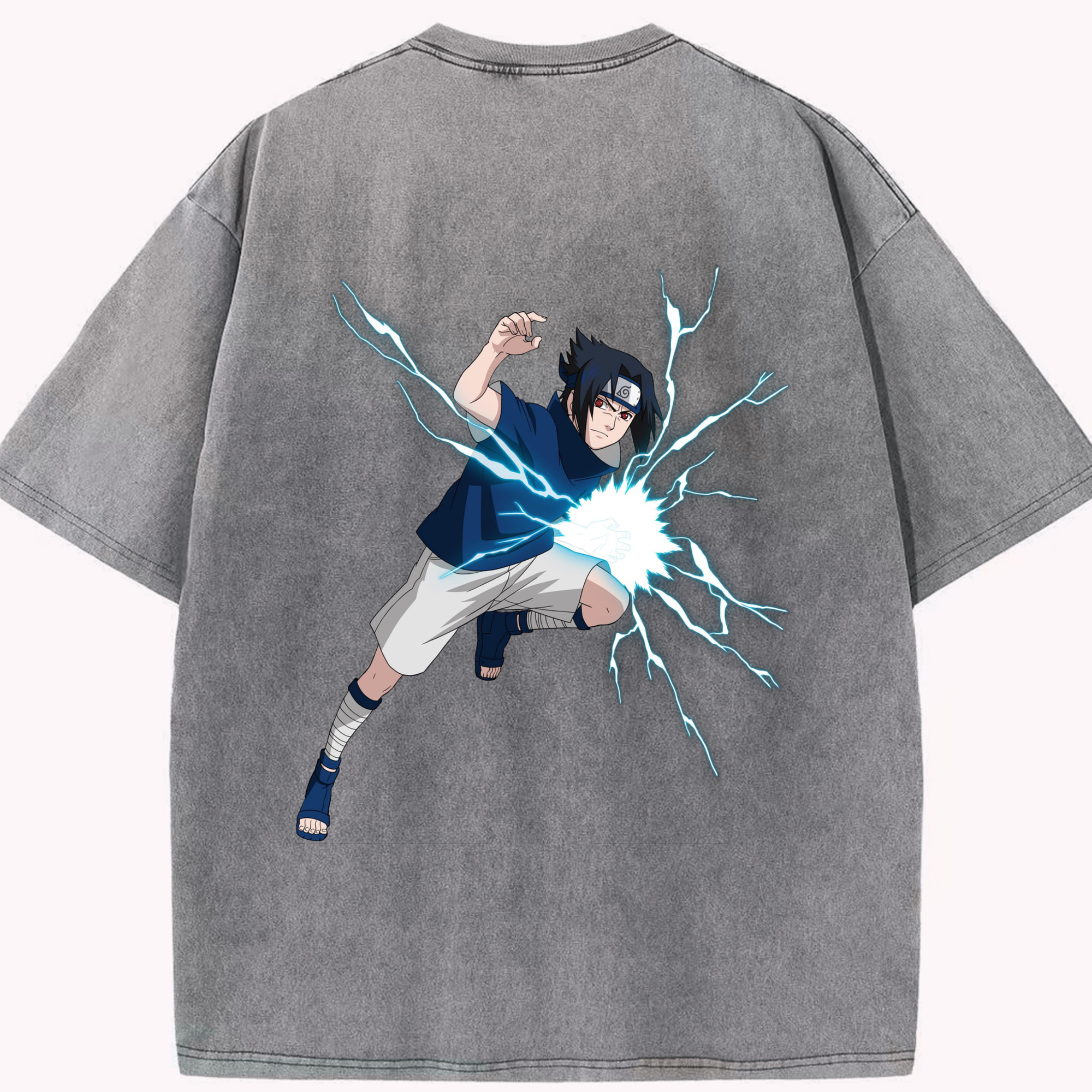 （画像用） NARUTO -ナルト- うちは サスケ Uchiha Sasuke 綿100% ヴィンテージ風 半袖Tシャツ（背面プリント）