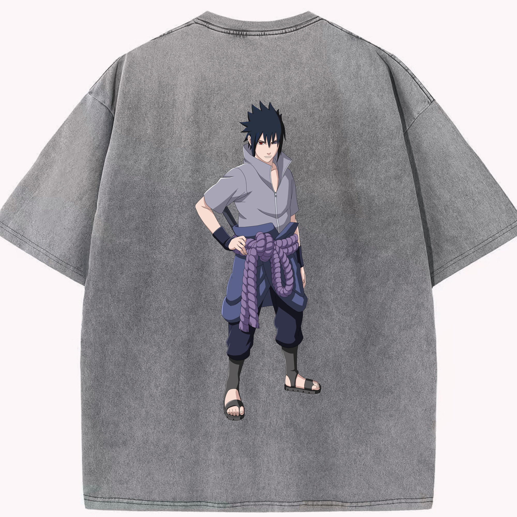 （画像用） NARUTO -ナルト- うちは サスケ Uchiha Sasuke 綿100% ヴィンテージ風 半袖Tシャツ（背面プリント）