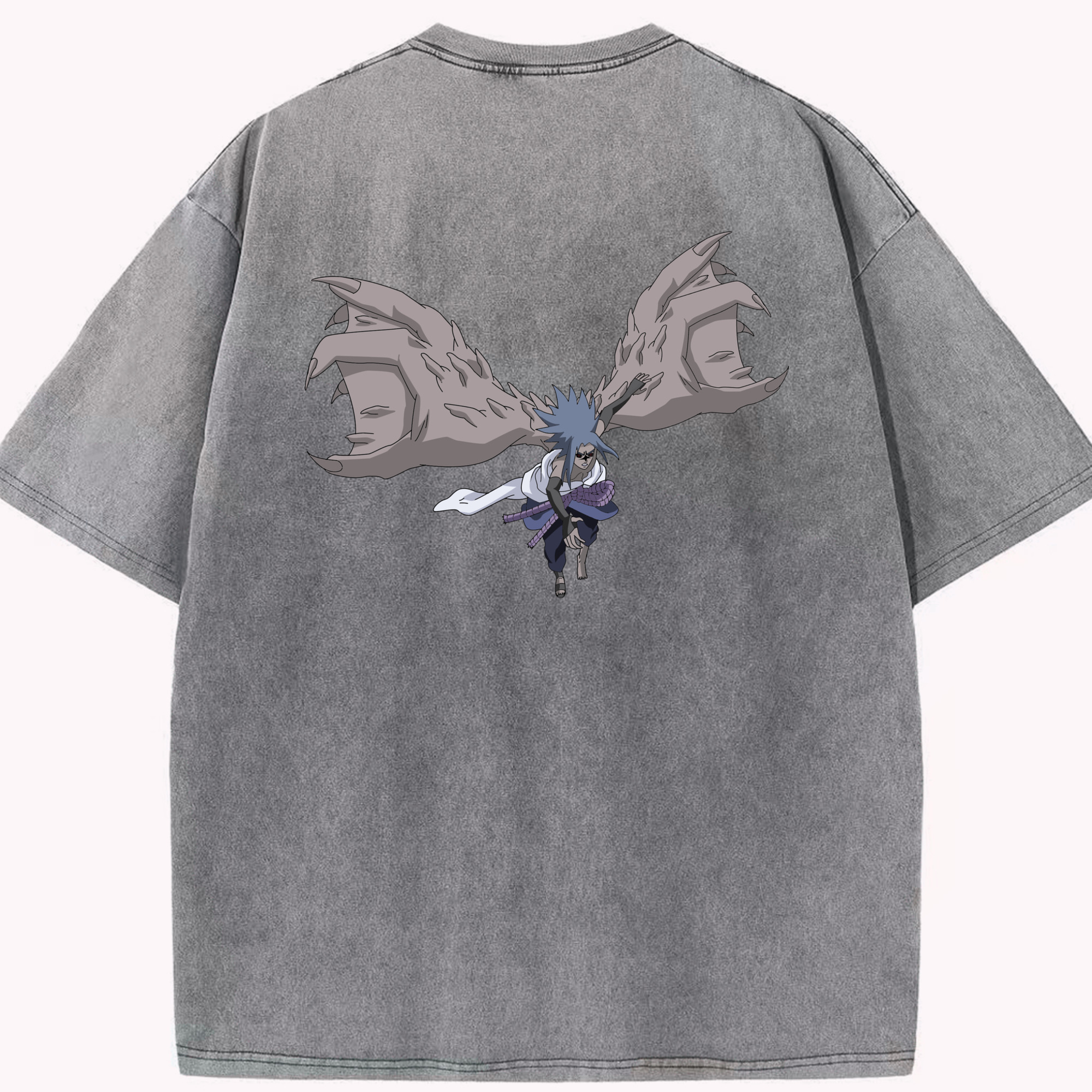 （画像用） NARUTO -ナルト- うちは サスケ Uchiha Sasuke 綿100% ヴィンテージ風 半袖Tシャツ（背面プリント）