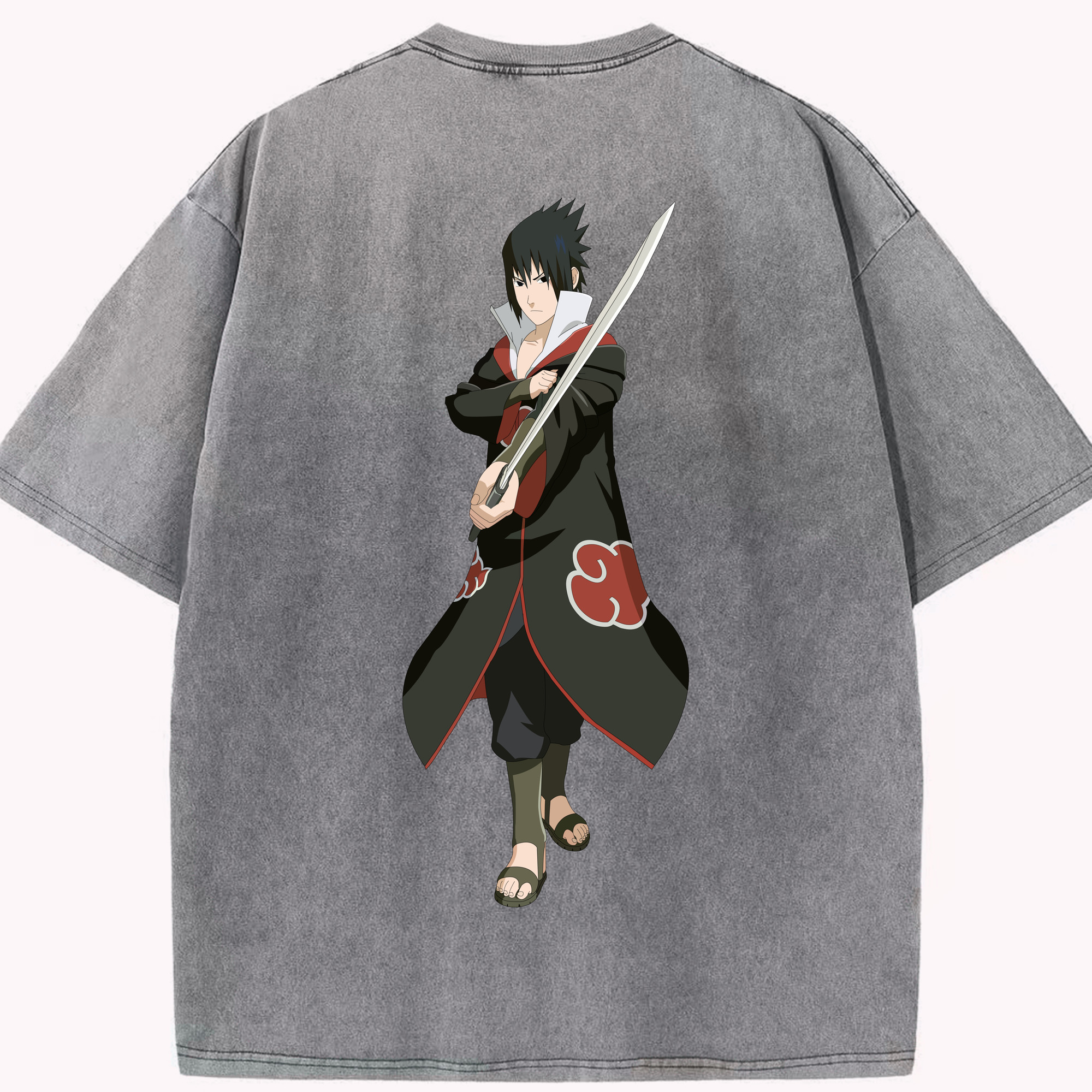 （画像用） NARUTO -ナルト- うちは サスケ Uchiha Sasuke 綿100% ヴィンテージ風 半袖Tシャツ（背面プリント）