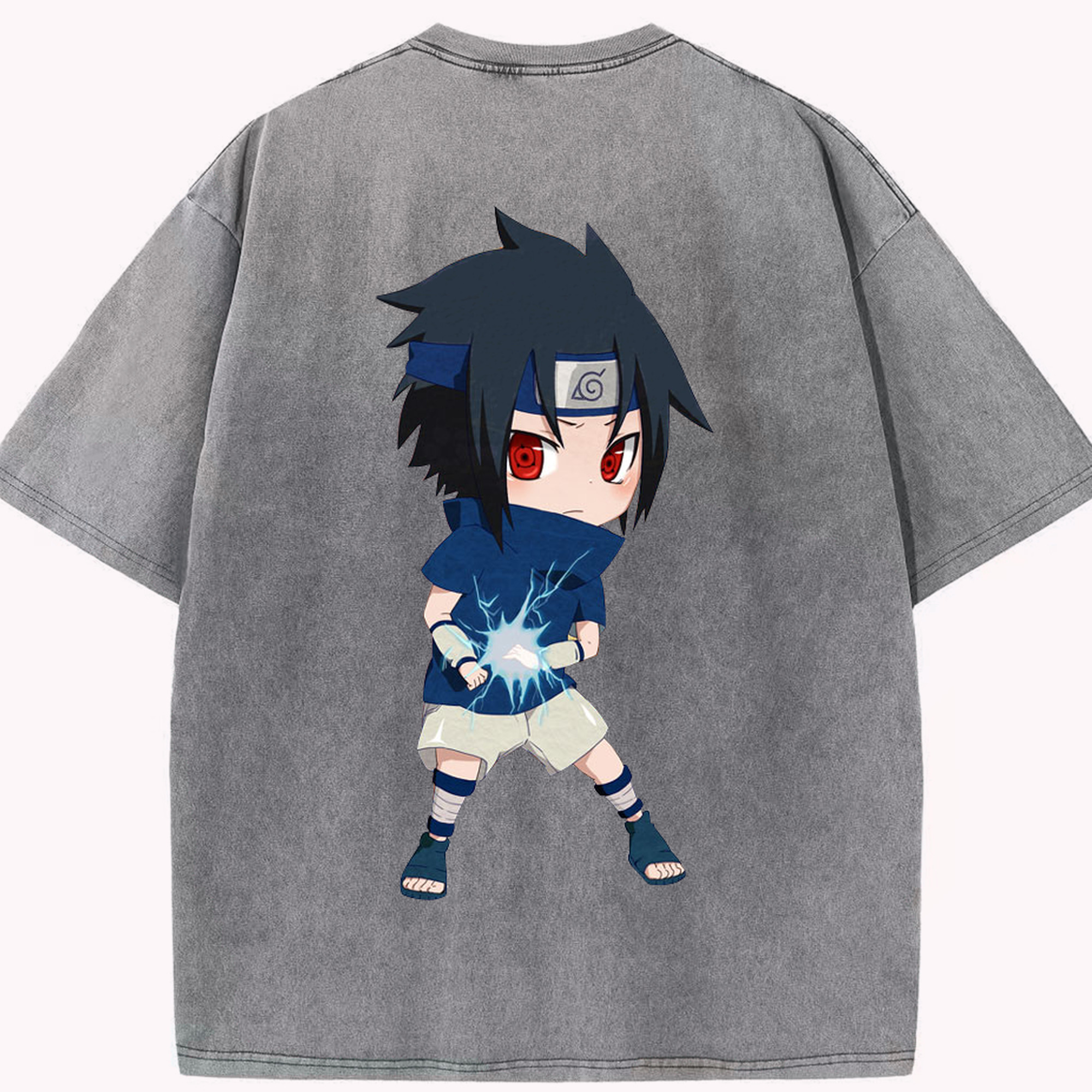 （画像用） NARUTO -ナルト- うちは サスケ Uchiha Sasuke 綿100% ヴィンテージ風 半袖Tシャツ（背面プリント）