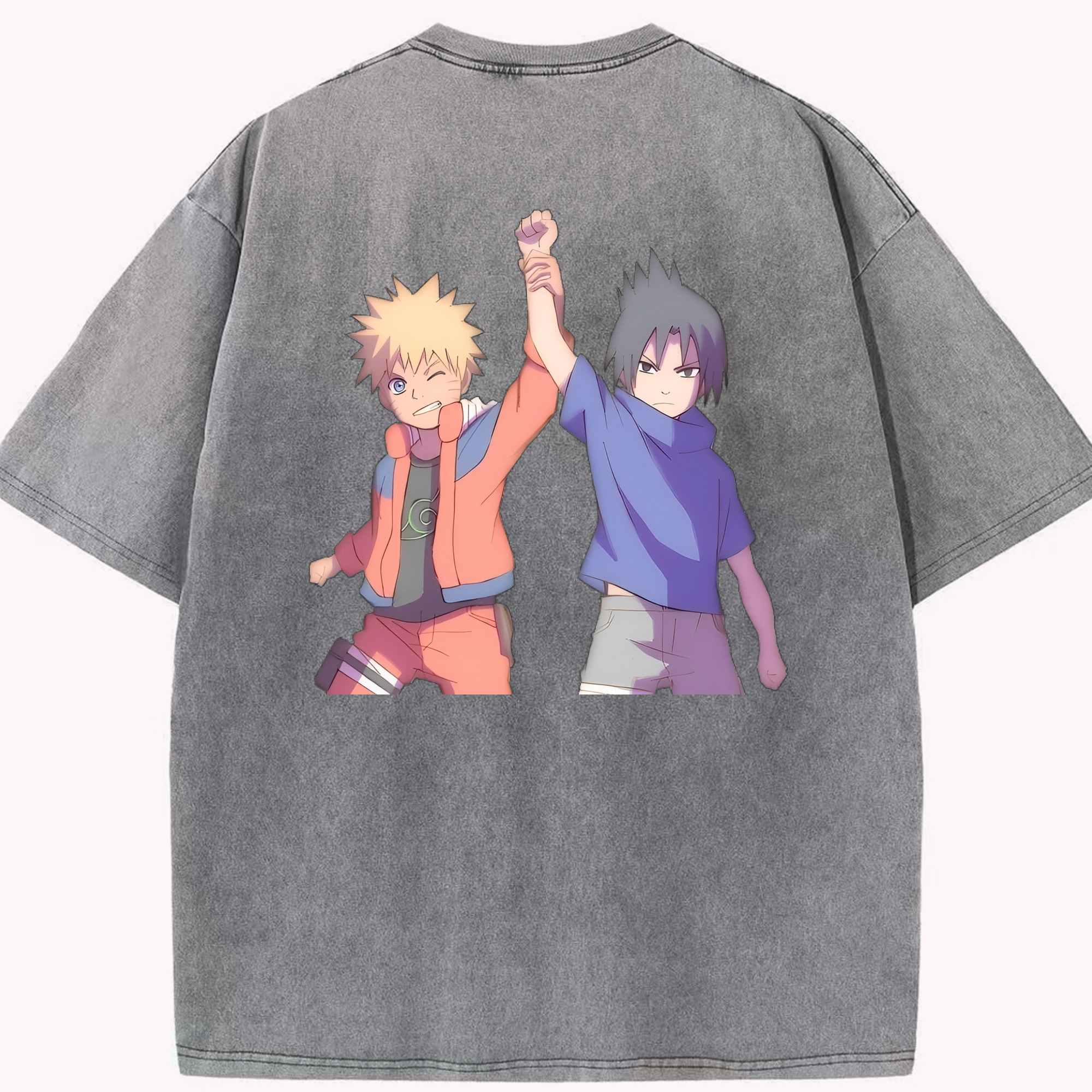 （画像用） NARUTO -ナルト- うちは サスケ Uchiha Sasuke 綿100% ヴィンテージ風 半袖Tシャツ（背面プリント）