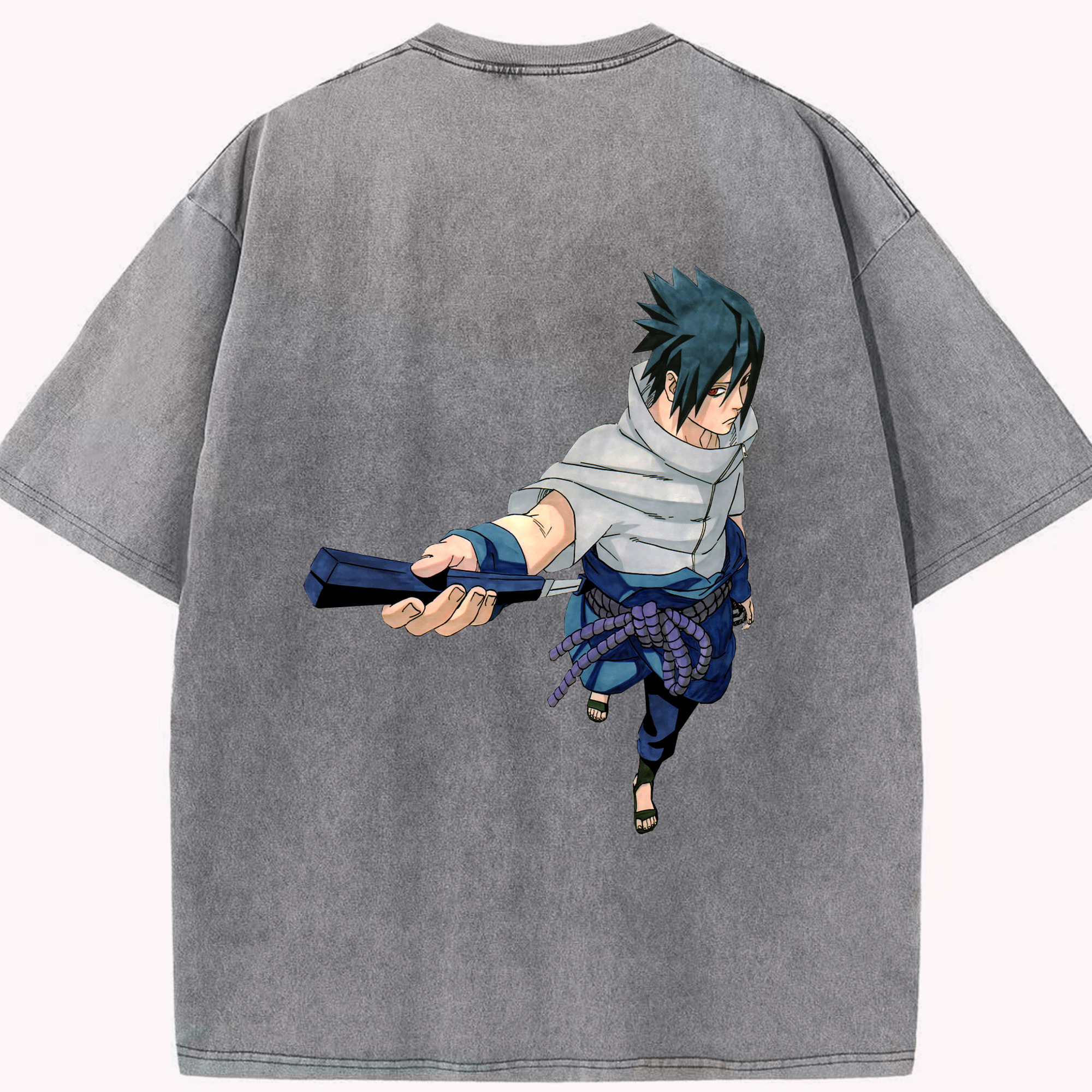 （画像用） NARUTO -ナルト- うちは サスケ Uchiha Sasuke 綿100% ヴィンテージ風 半袖Tシャツ（背面プリント）