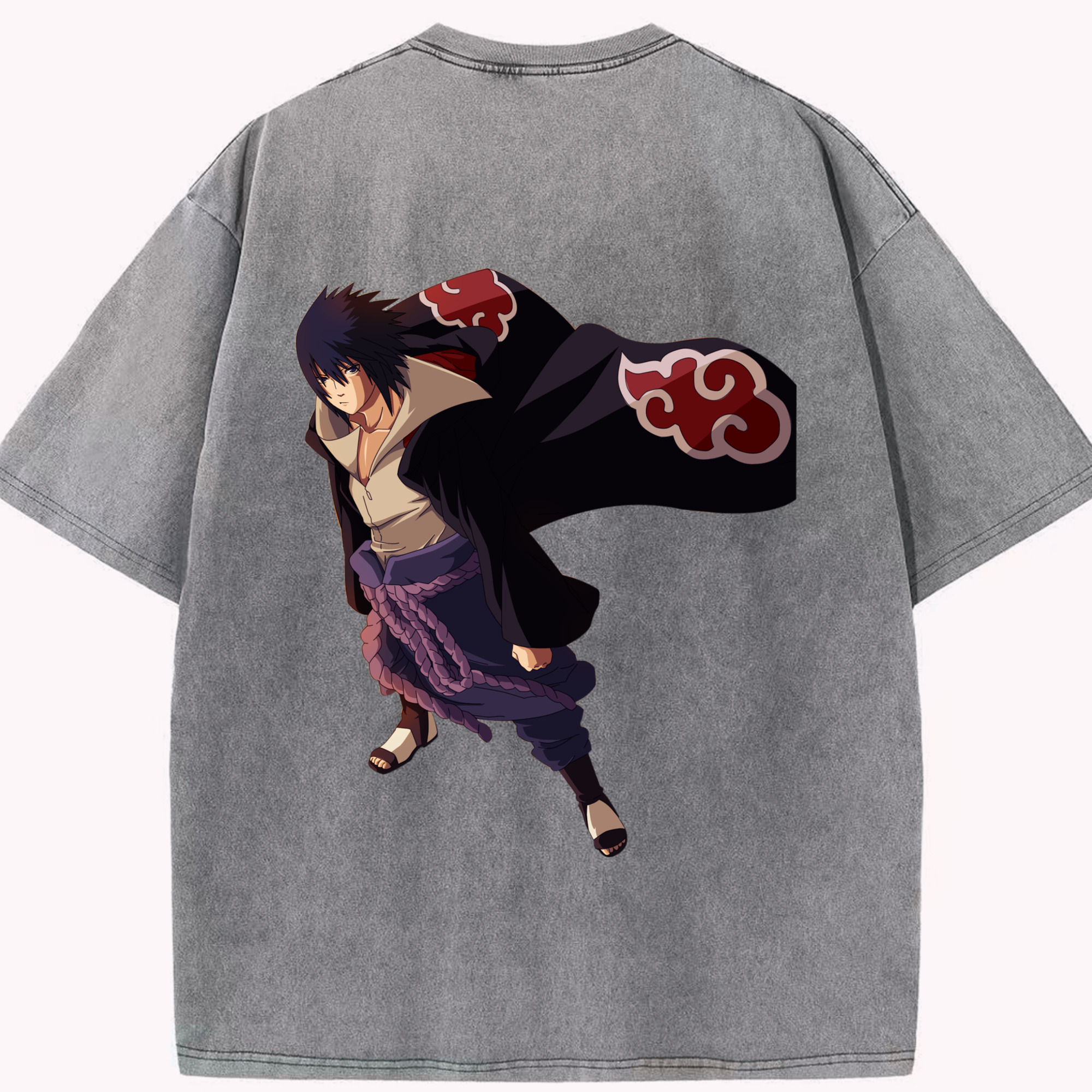 （画像用） NARUTO -ナルト- うちは サスケ Uchiha Sasuke 綿100% ヴィンテージ風 半袖Tシャツ（背面プリント）