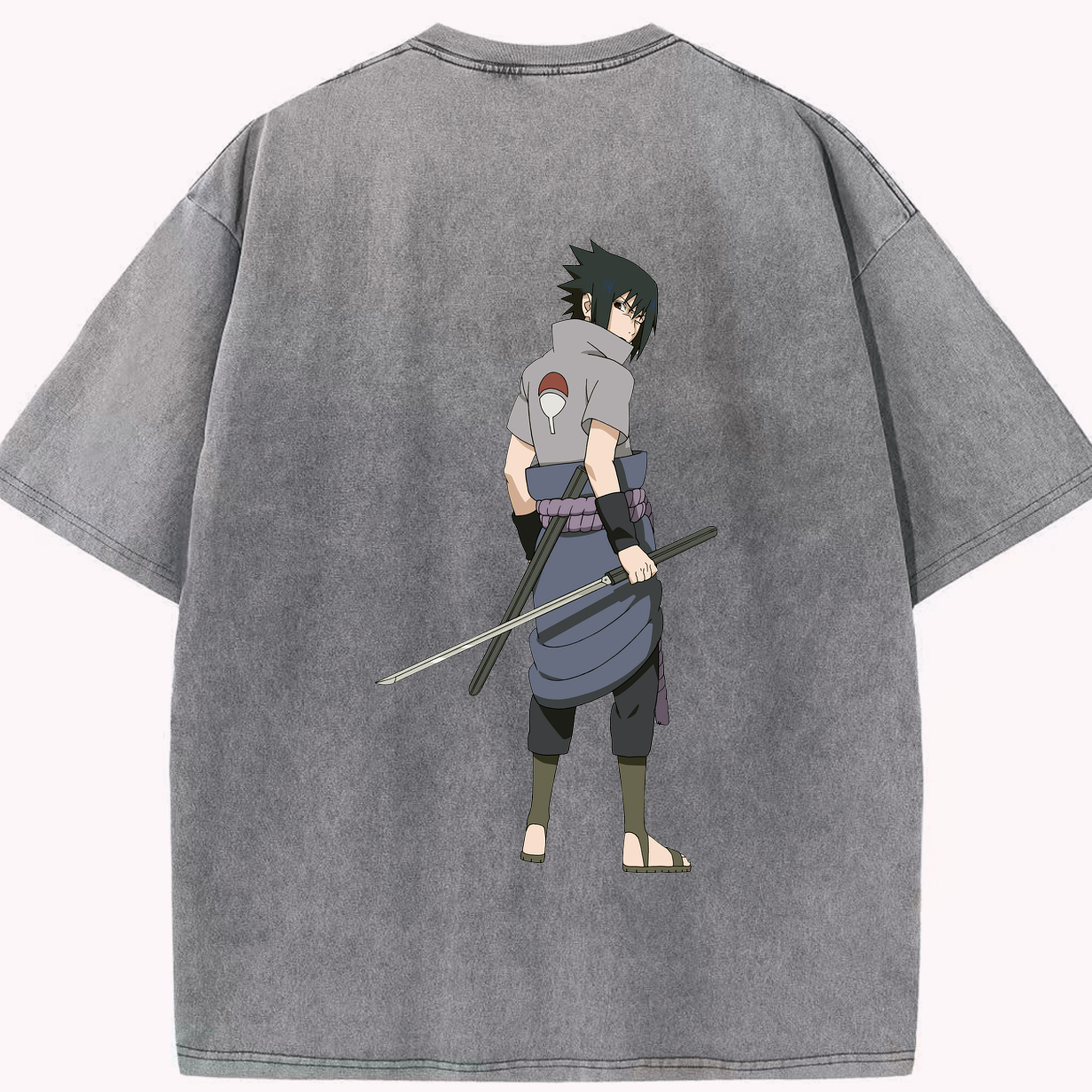 （画像用） NARUTO -ナルト- うちは サスケ Uchiha Sasuke 綿100% ヴィンテージ風 半袖Tシャツ（背面プリント）