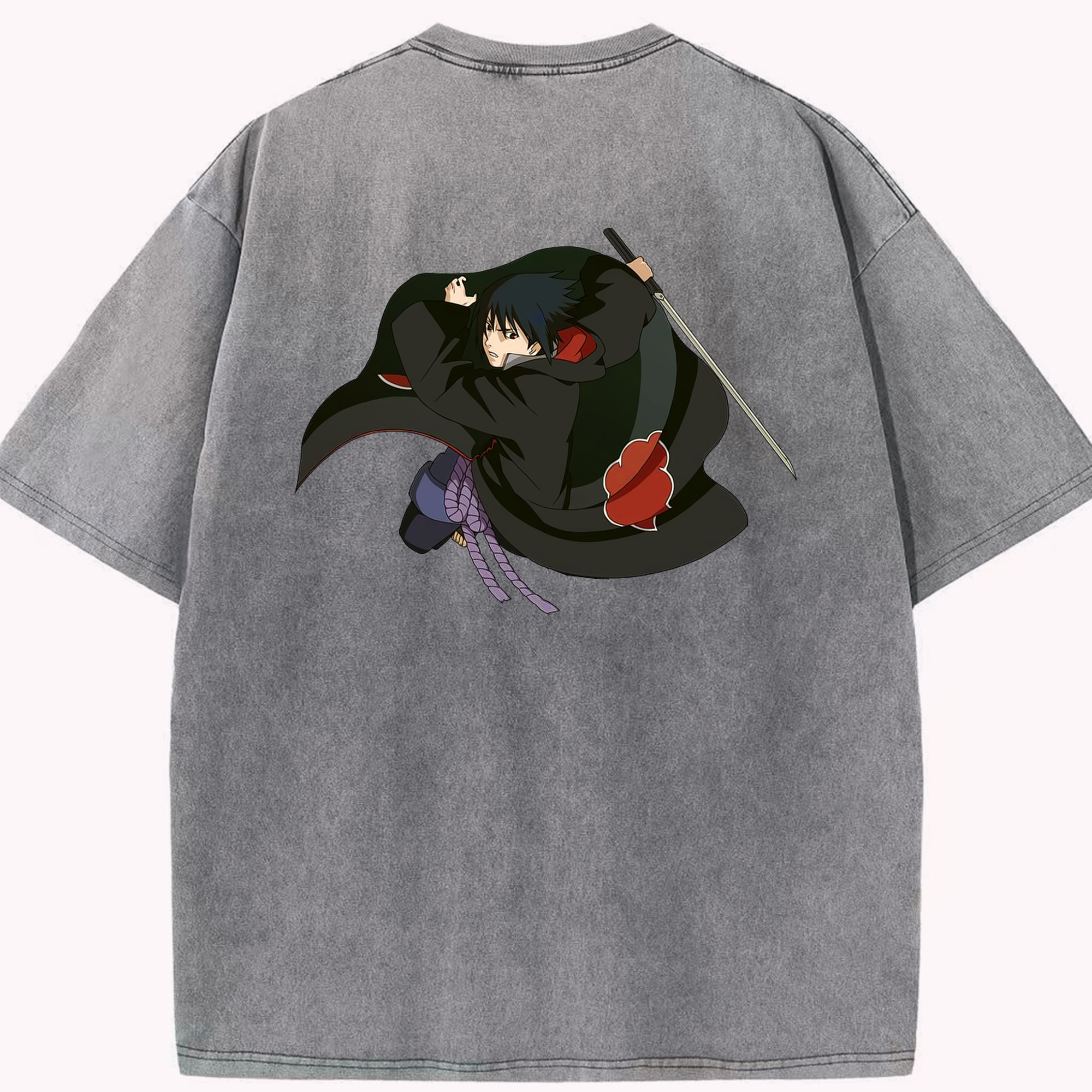 （画像用） NARUTO -ナルト- うちは サスケ Uchiha Sasuke 綿100% ヴィンテージ風 半袖Tシャツ（背面プリント）