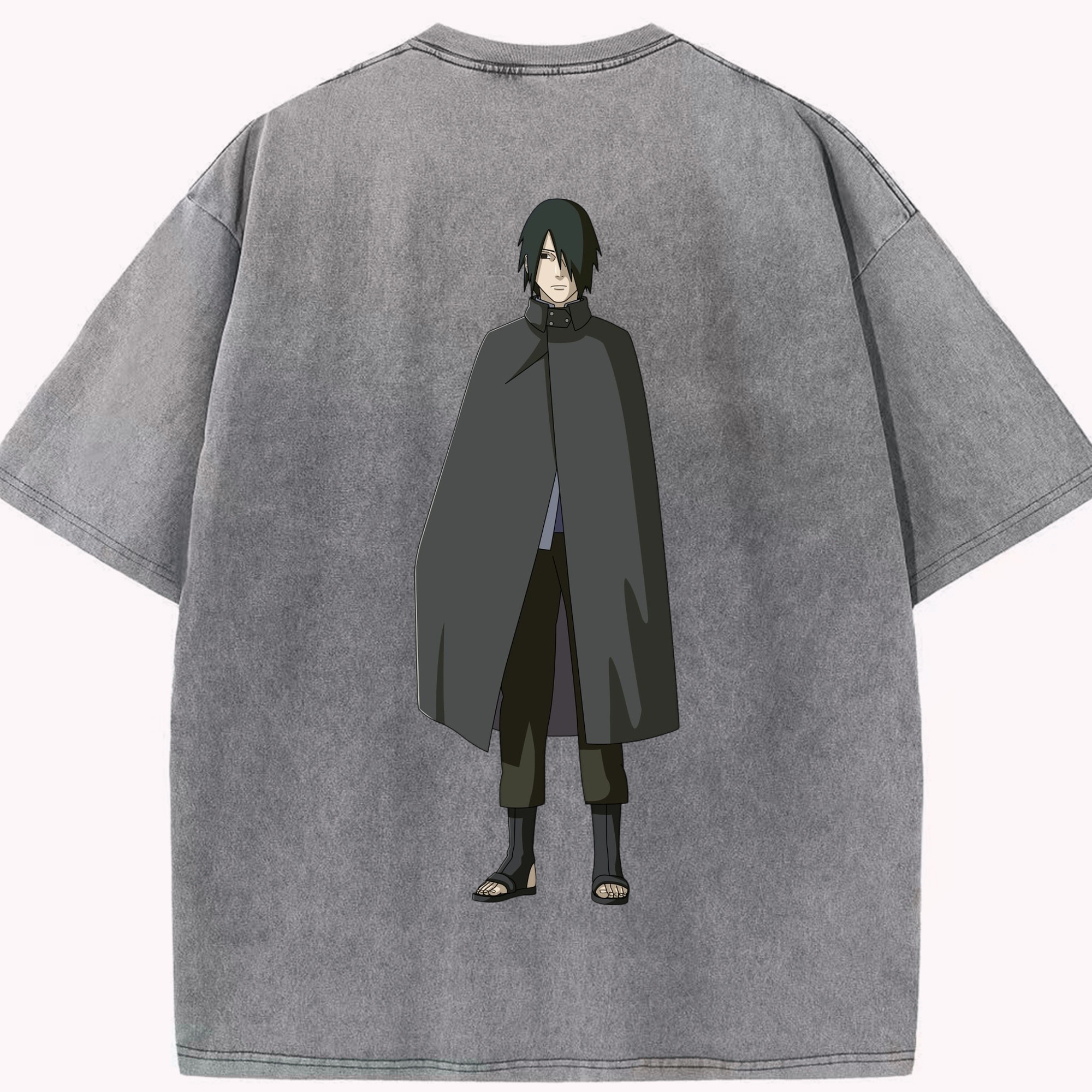 （画像用） NARUTO -ナルト- うちは サスケ Uchiha Sasuke 綿100% ヴィンテージ風 半袖Tシャツ（背面プリント）