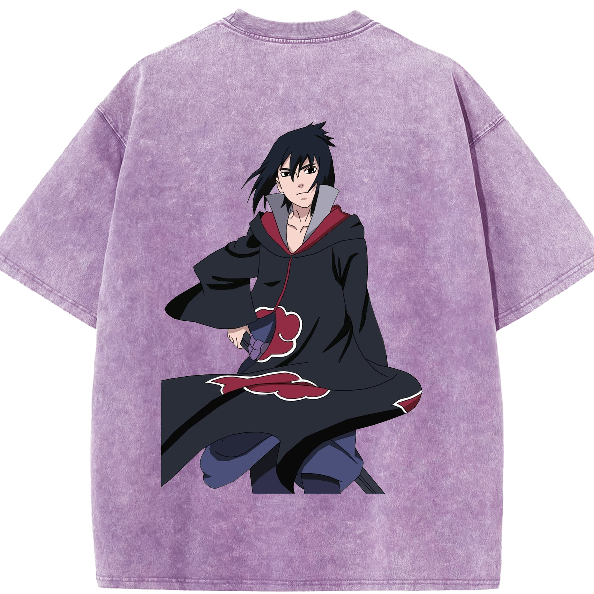 （画像用） NARUTO -ナルト- うちは サスケ Uchiha Sasuke 綿100% ヴィンテージ風 半袖Tシャツ（背面プリント）