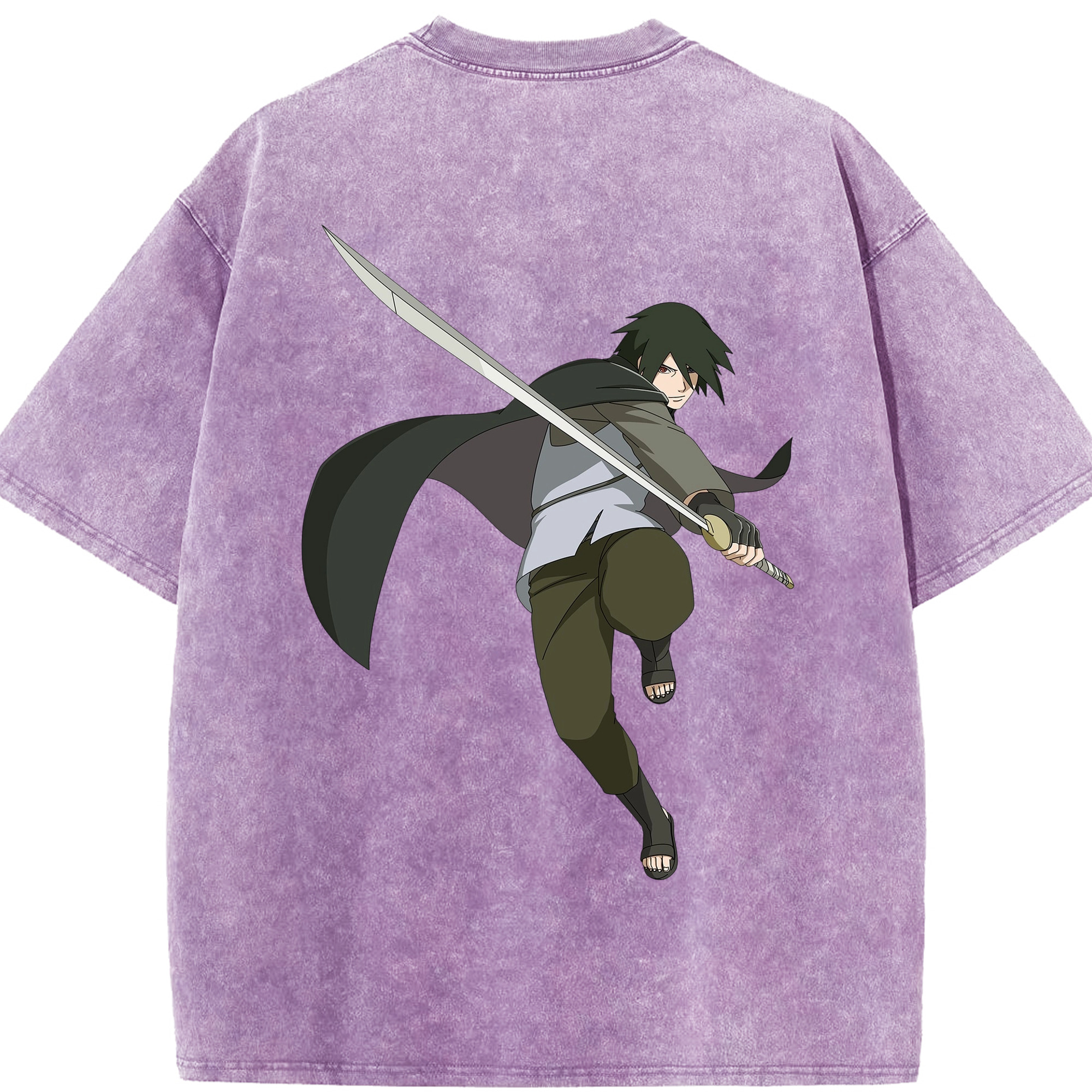 （画像用） NARUTO -ナルト- うちは サスケ Uchiha Sasuke 綿100% ヴィンテージ風 半袖Tシャツ（背面プリント）