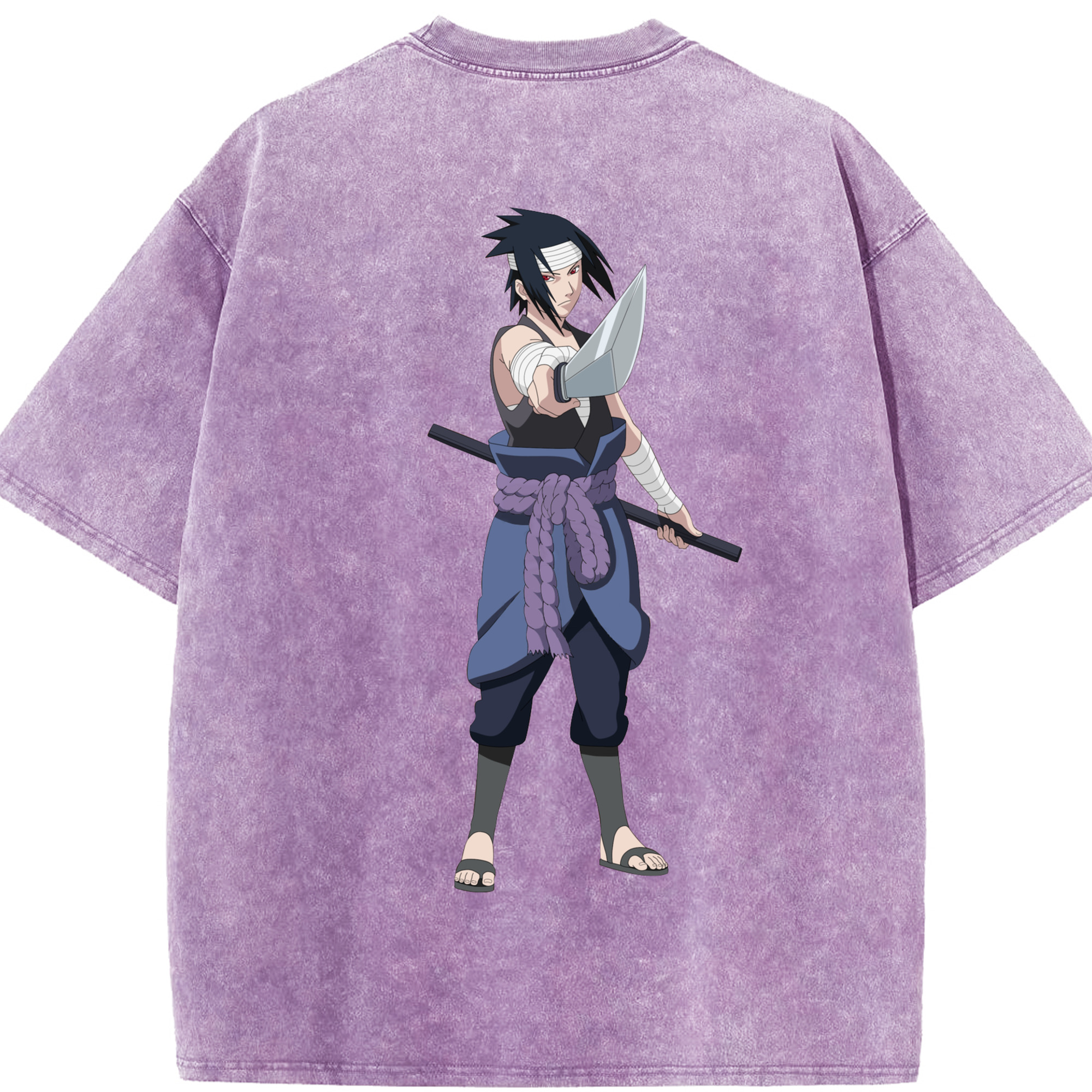 （画像用） NARUTO -ナルト- うちは サスケ Uchiha Sasuke 綿100% ヴィンテージ風 半袖Tシャツ（背面プリント）