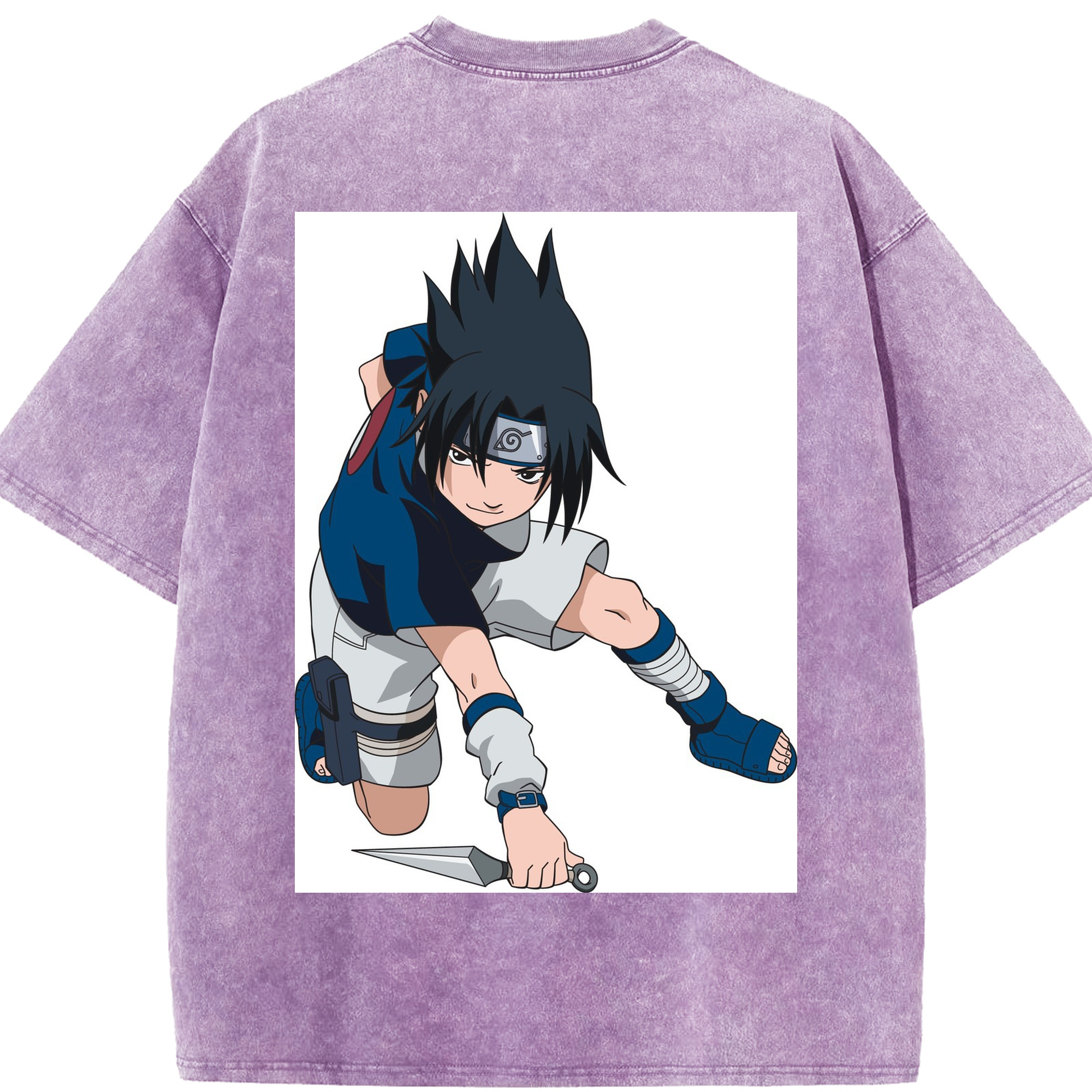 （画像用） NARUTO -ナルト- うちは サスケ Uchiha Sasuke 綿100% ヴィンテージ風 半袖Tシャツ（背面プリント）