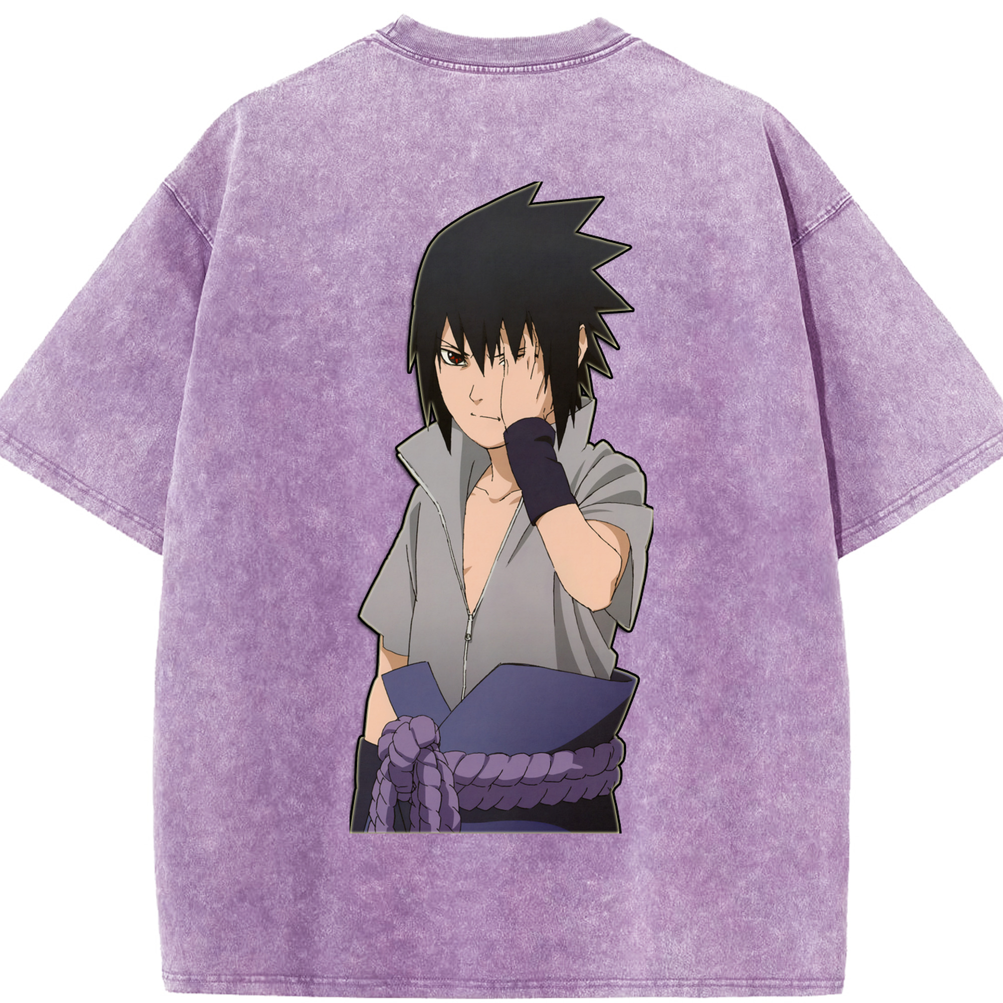 （画像用） NARUTO -ナルト- うちは サスケ Uchiha Sasuke 綿100% ヴィンテージ風 半袖Tシャツ（背面プリント）