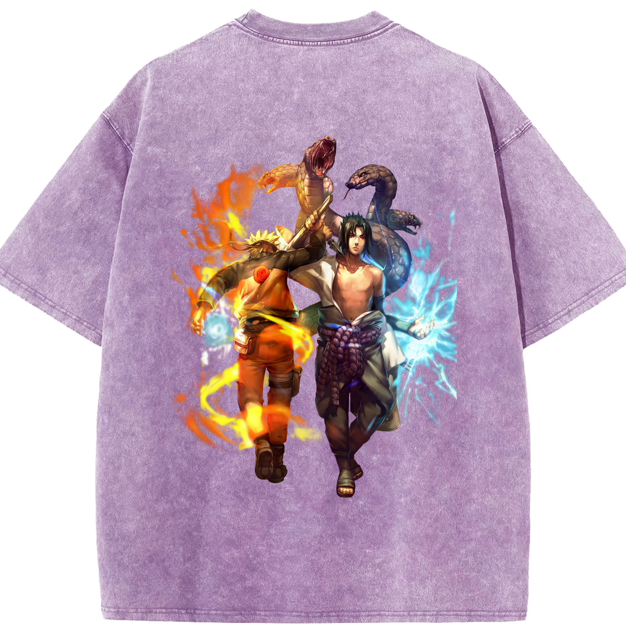 （画像用） NARUTO -ナルト- うちは サスケ Uchiha Sasuke 綿100% ヴィンテージ風 半袖Tシャツ（背面プリント）