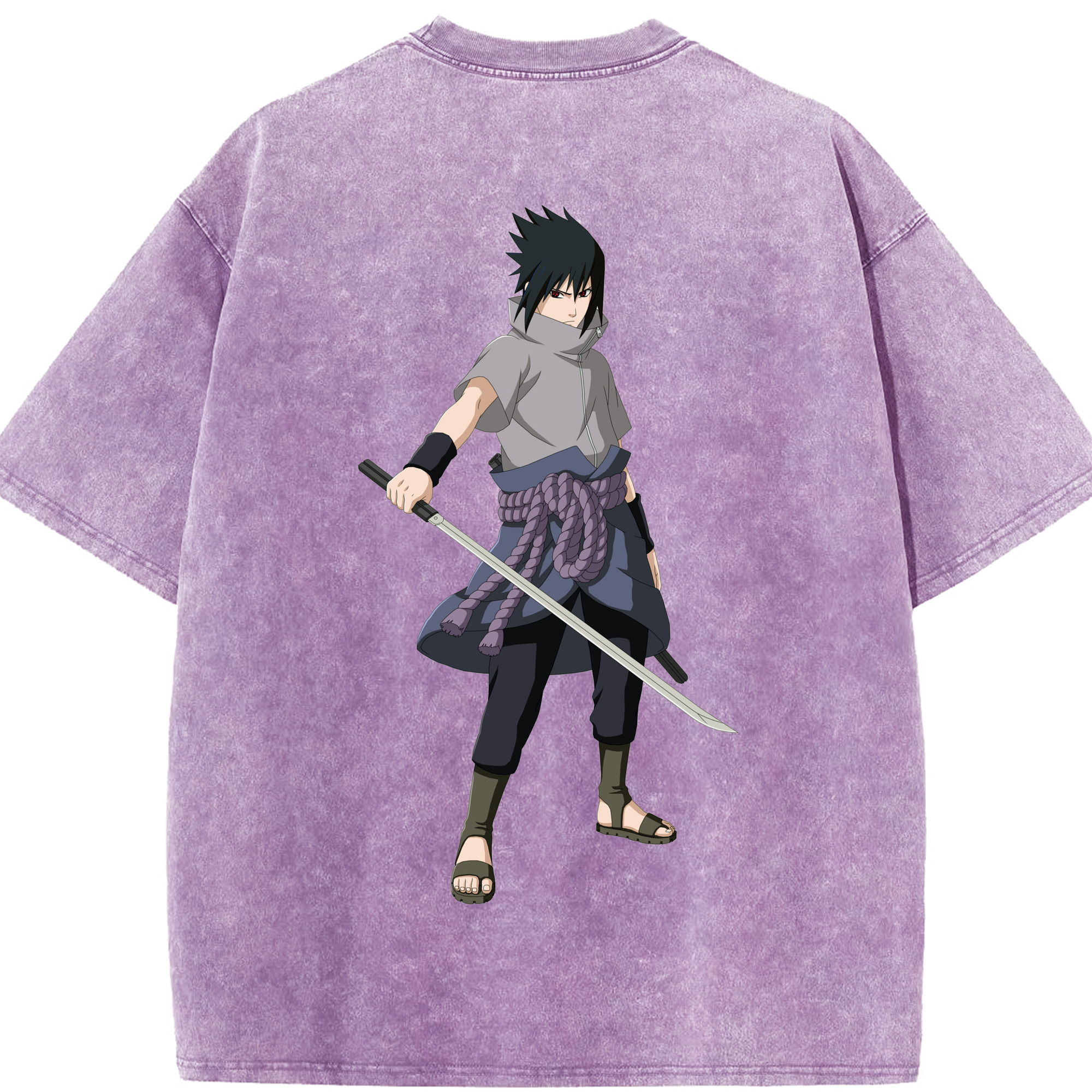 （画像用） NARUTO -ナルト- うちは サスケ Uchiha Sasuke 綿100% ヴィンテージ風 半袖Tシャツ（背面プリント）