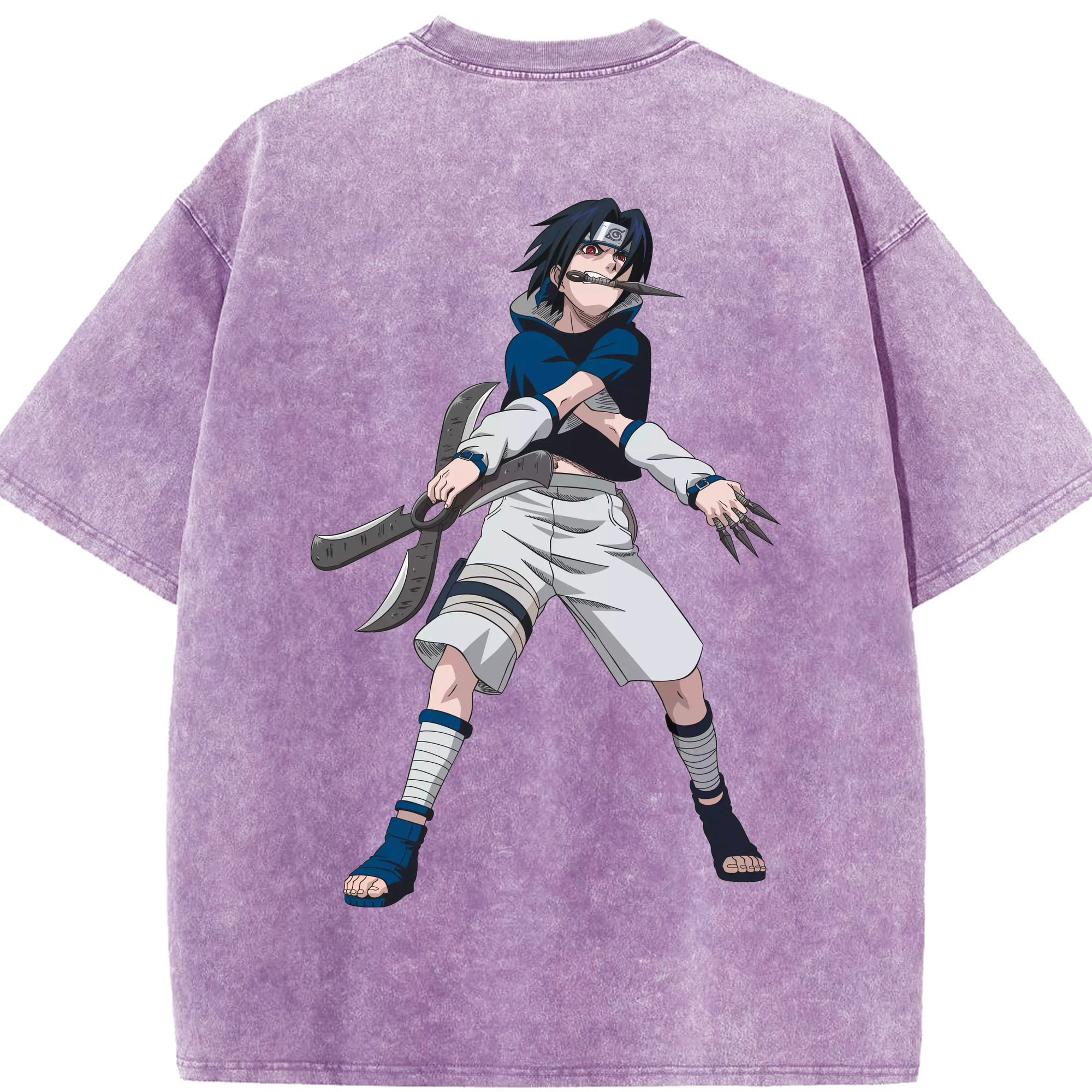 （画像用） NARUTO -ナルト- うちは サスケ Uchiha Sasuke 綿100% ヴィンテージ風 半袖Tシャツ（背面プリント）