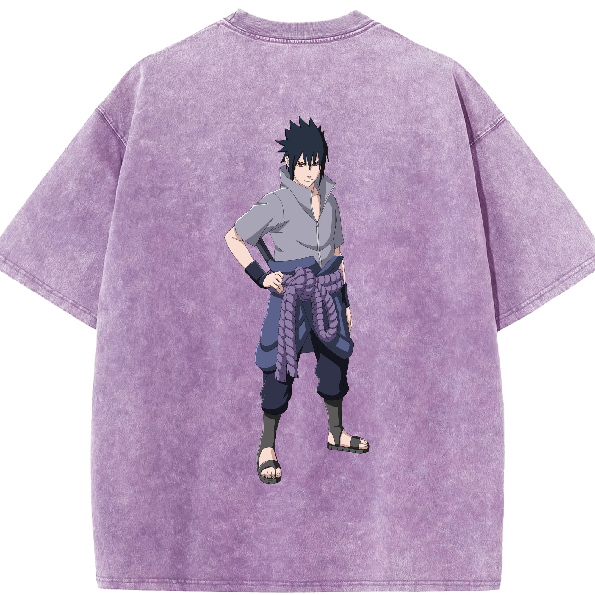 （画像用） NARUTO -ナルト- うちは サスケ Uchiha Sasuke 綿100% ヴィンテージ風 半袖Tシャツ（背面プリント）