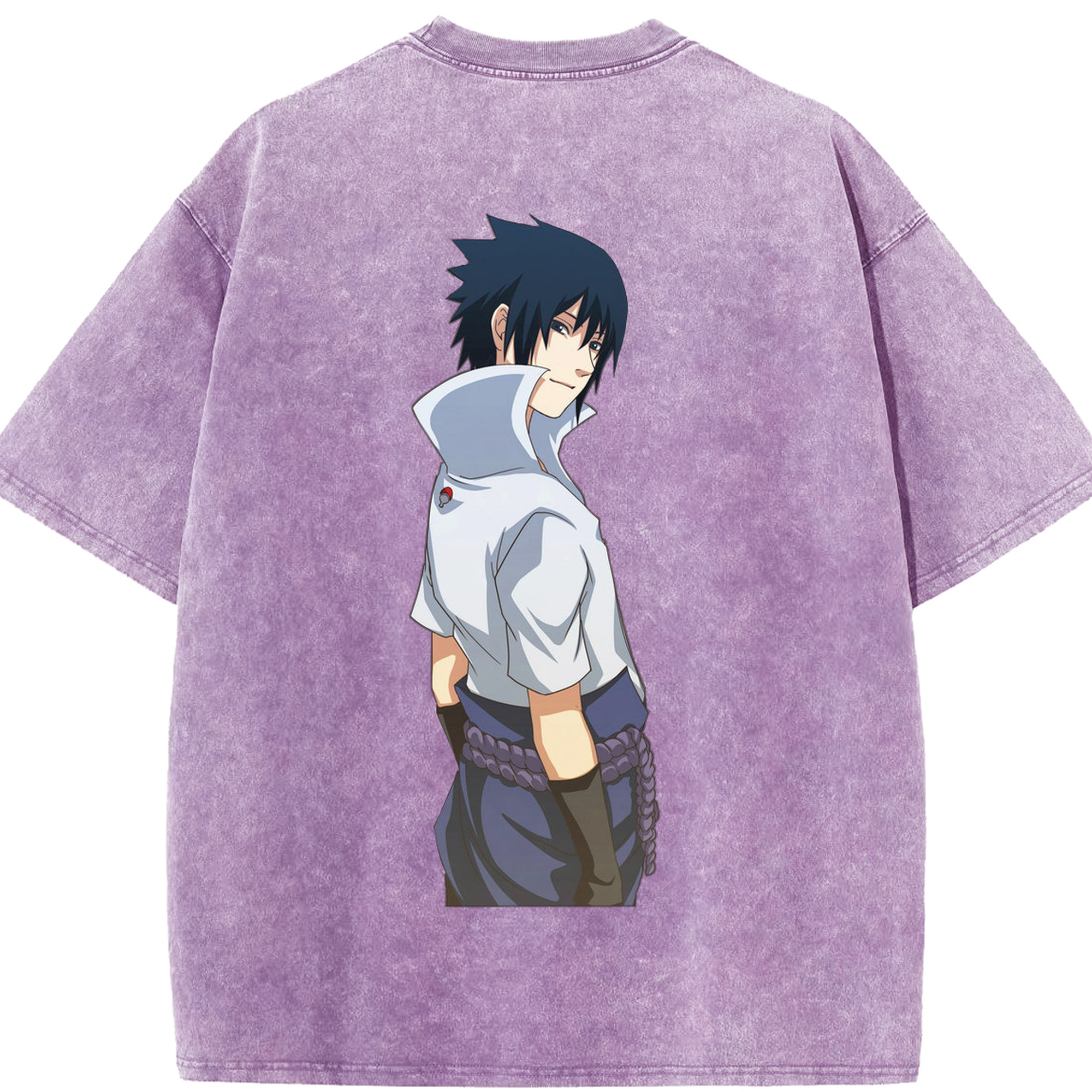 （画像用） NARUTO -ナルト- うちは サスケ Uchiha Sasuke 綿100% ヴィンテージ風 半袖Tシャツ（背面プリント）