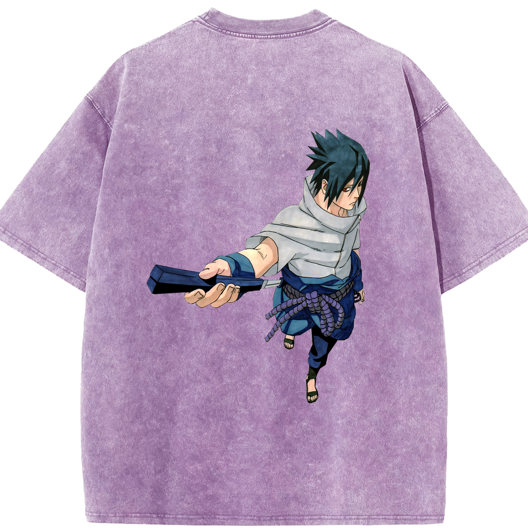 （画像用） NARUTO -ナルト- うちは サスケ Uchiha Sasuke 綿100% ヴィンテージ風 半袖Tシャツ（背面プリント）