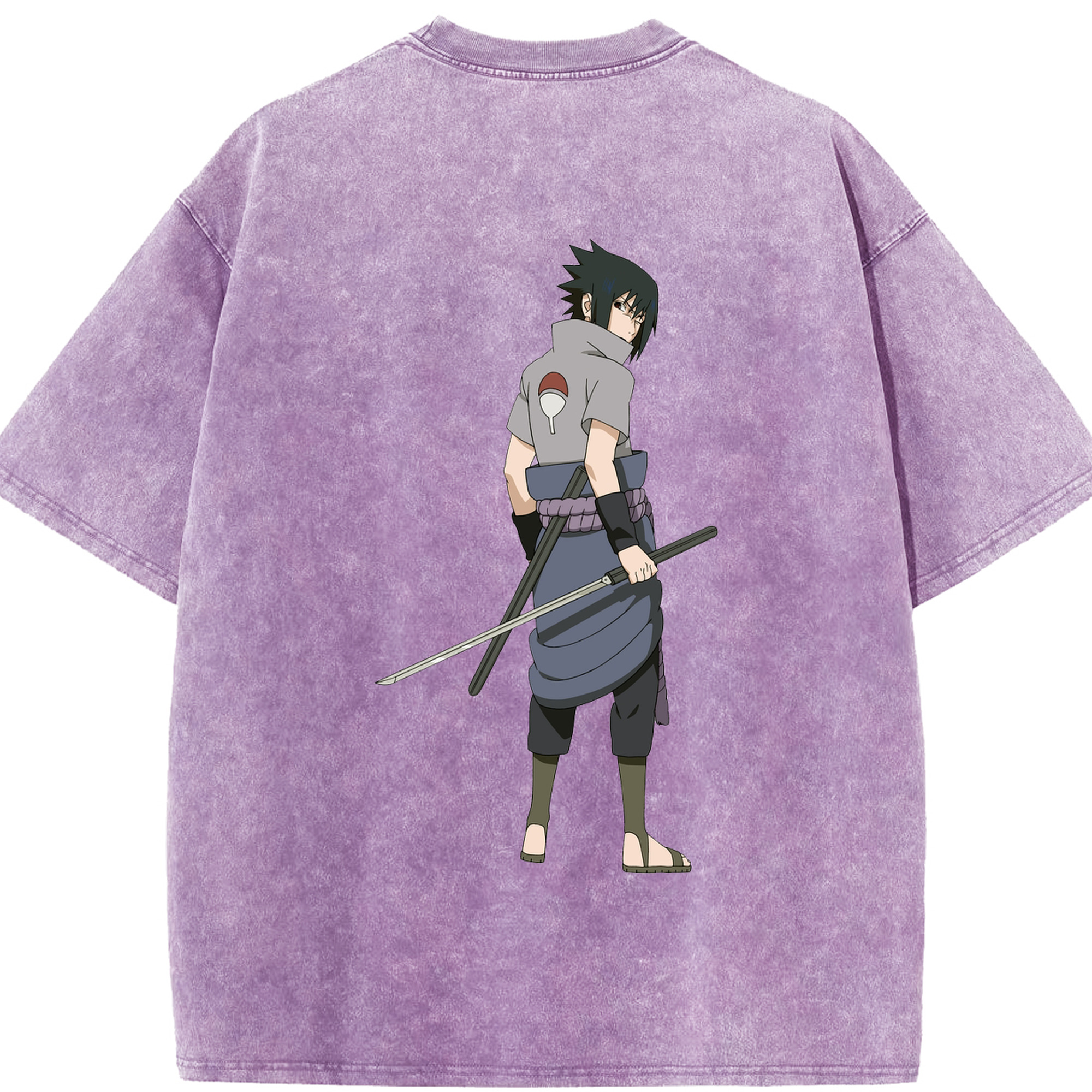 （画像用） NARUTO -ナルト- うちは サスケ Uchiha Sasuke 綿100% ヴィンテージ風 半袖Tシャツ（背面プリント）