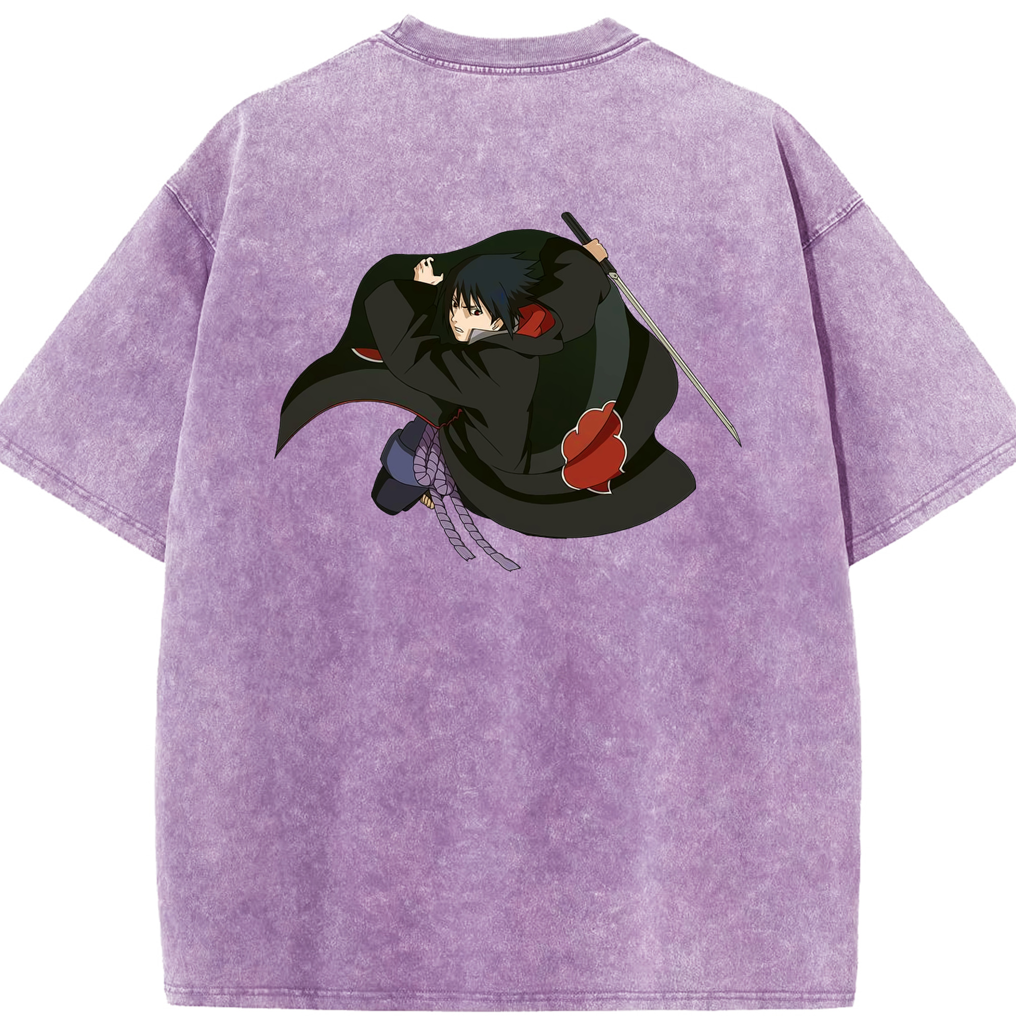 （画像用） NARUTO -ナルト- うちは サスケ Uchiha Sasuke 綿100% ヴィンテージ風 半袖Tシャツ（背面プリント）