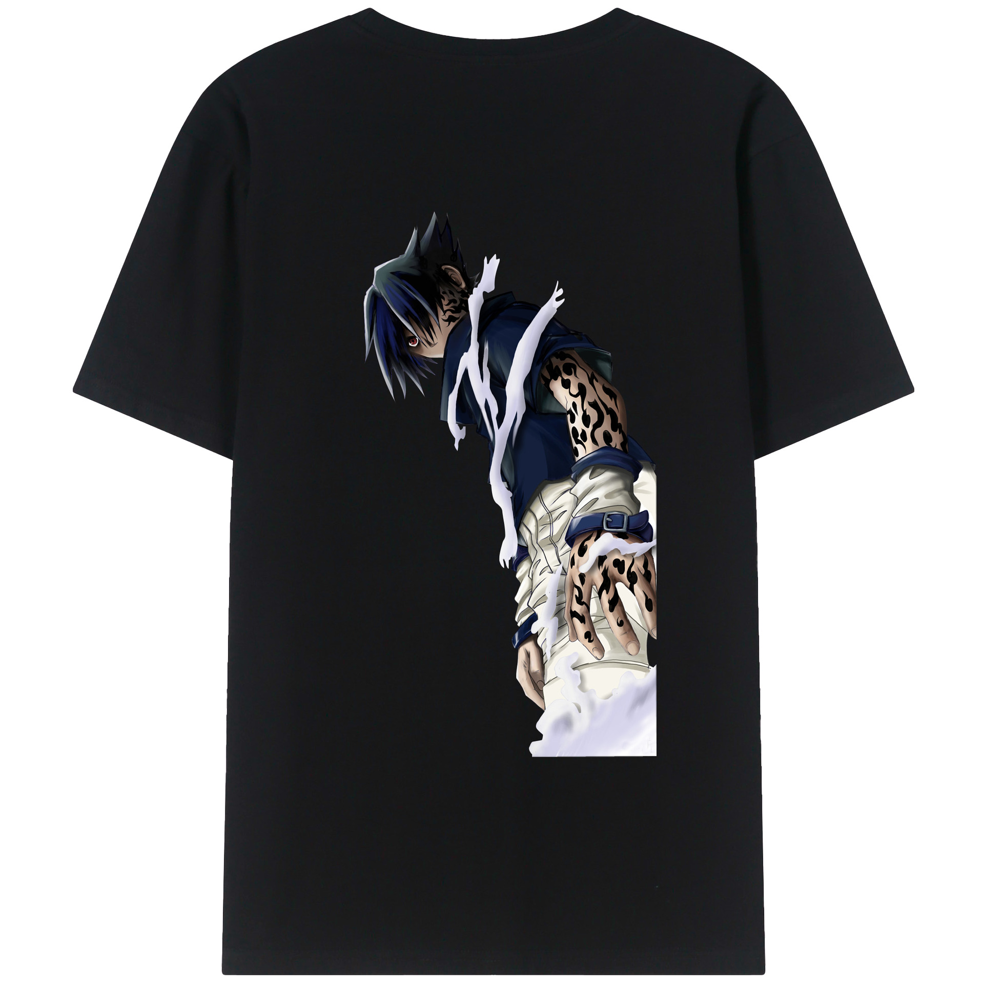 （画像用） NARUTO -ナルト- うちは サスケ Uchiha Sasuke 綿100％ メンズ半袖Tシャツ（バックプリント） 通気性