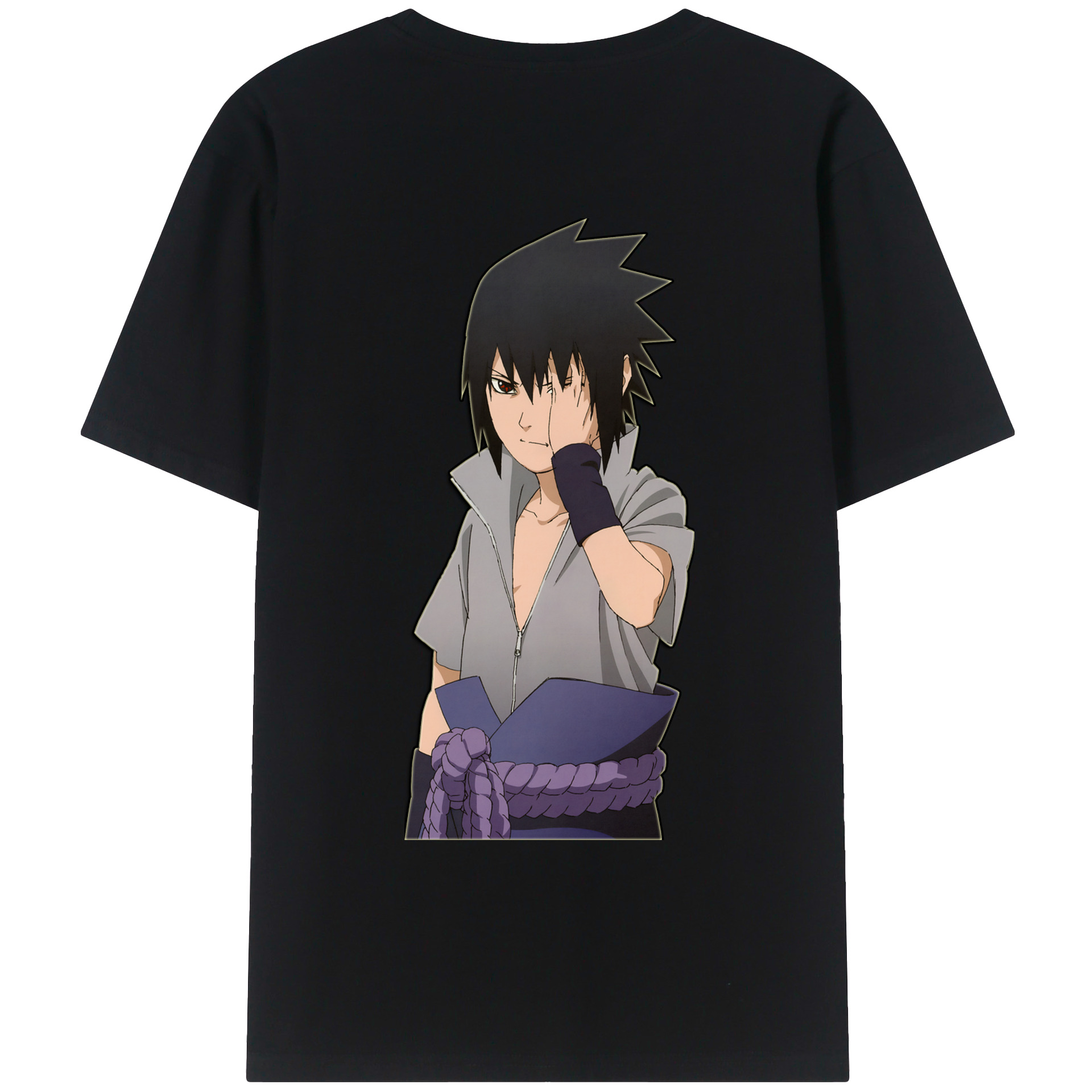 （画像用） NARUTO -ナルト- うちは サスケ Uchiha Sasuke 綿100％ メンズ半袖Tシャツ（バックプリント） 通気性