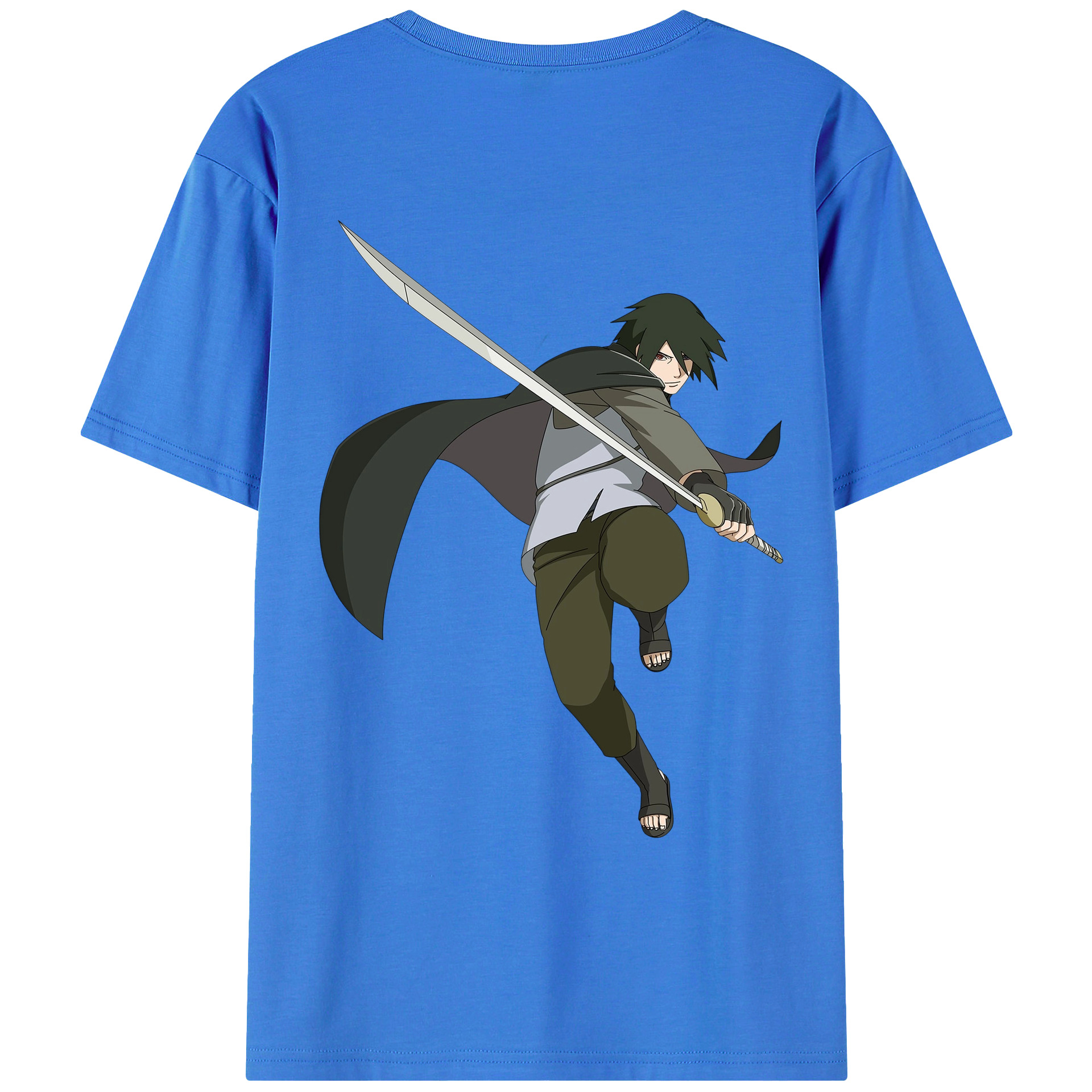 （画像用） NARUTO -ナルト- うちは サスケ Uchiha Sasuke 綿100％ メンズ半袖Tシャツ（バックプリント） 通気性