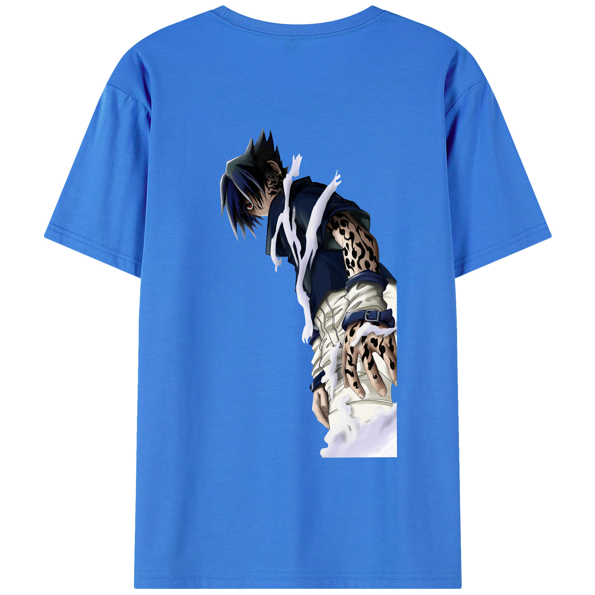 （画像用） NARUTO -ナルト- うちは サスケ Uchiha Sasuke 綿100％ メンズ半袖Tシャツ（バックプリント） 通気性