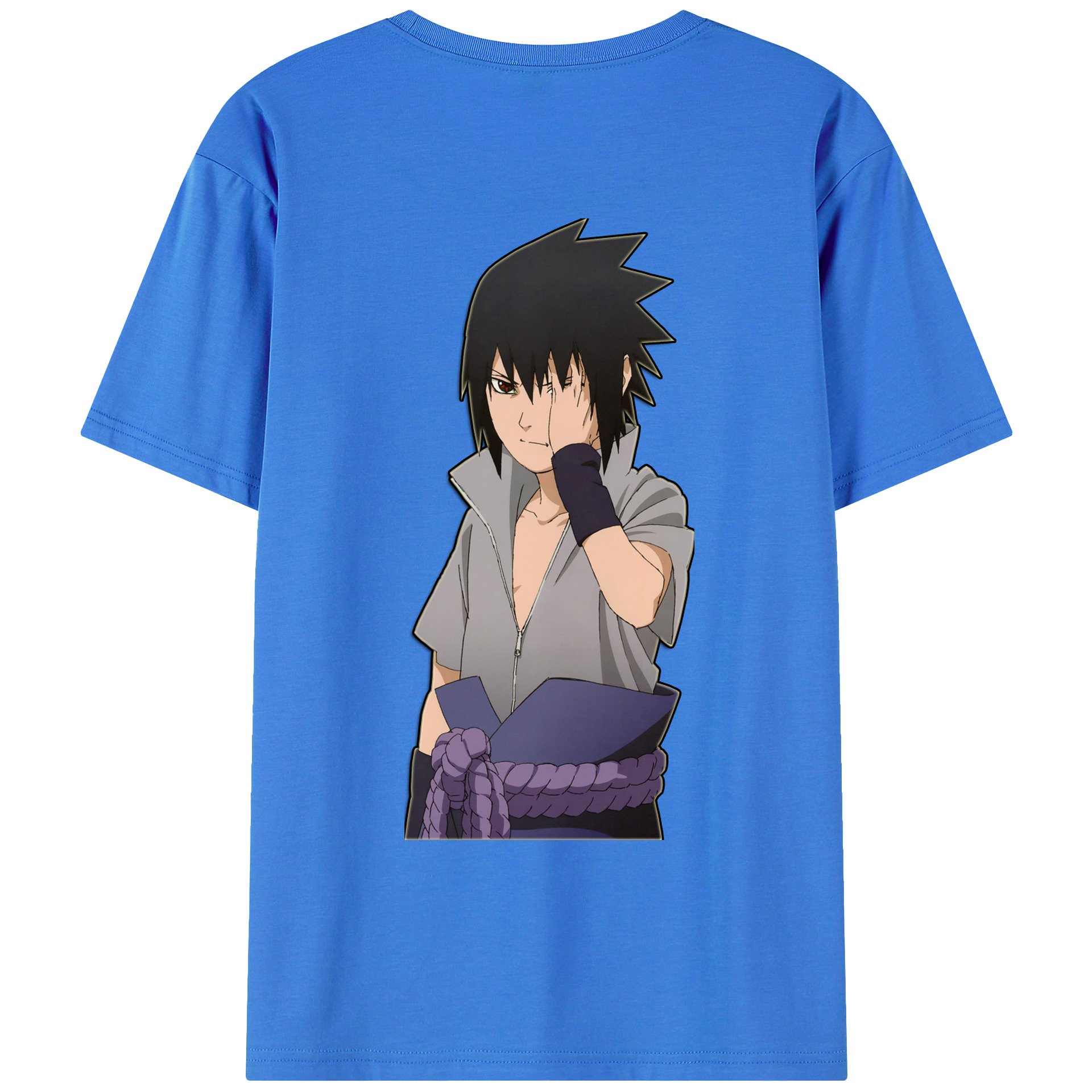 （画像用） NARUTO -ナルト- うちは サスケ Uchiha Sasuke 綿100％ メンズ半袖Tシャツ（バックプリント） 通気性