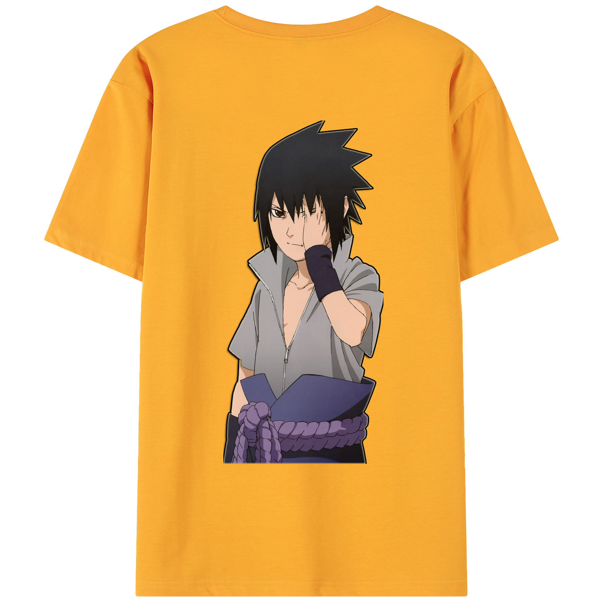 （画像用） NARUTO -ナルト- うちは サスケ Uchiha Sasuke 綿100％ メンズ半袖Tシャツ（バックプリント） 通気性