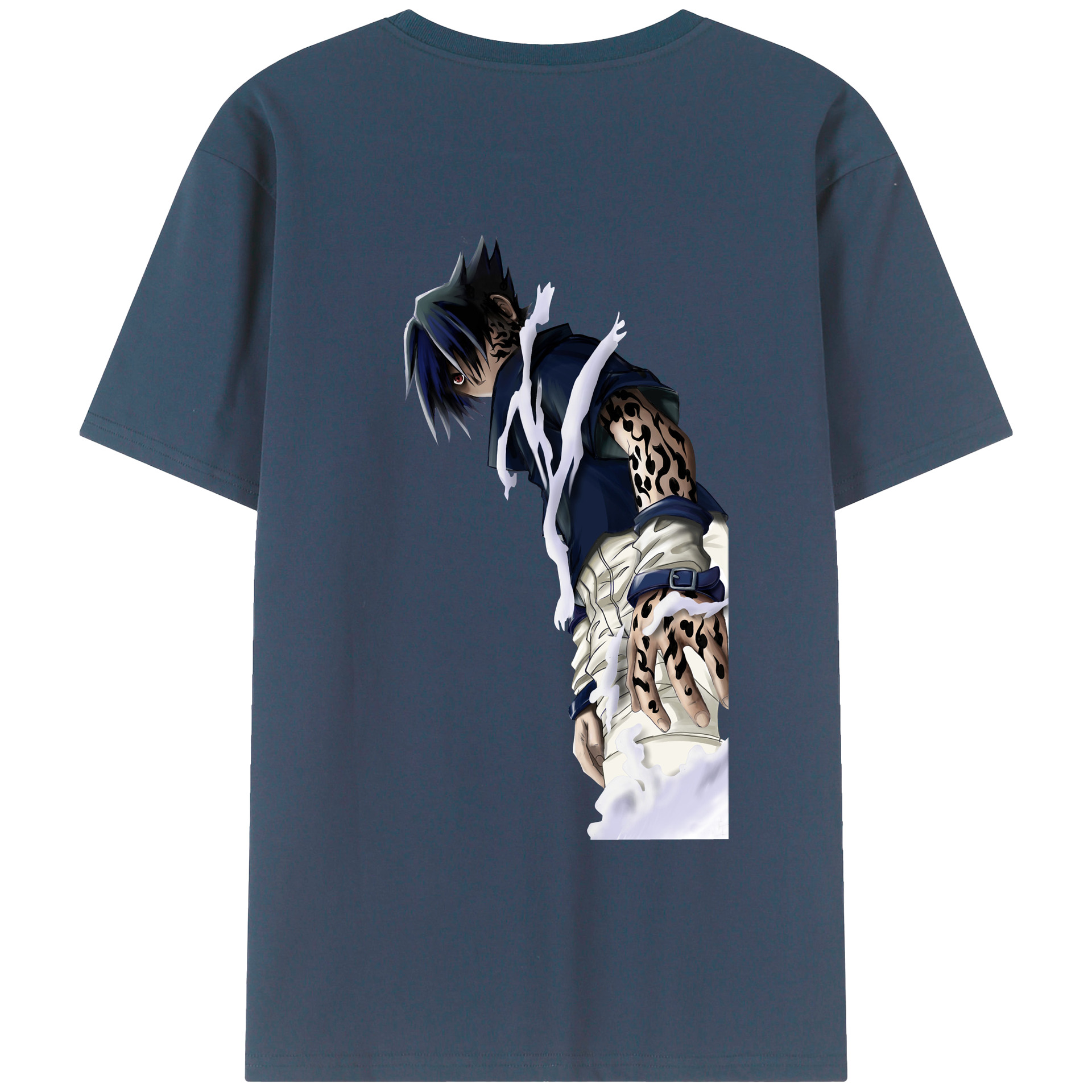 （画像用） NARUTO -ナルト- うちは サスケ Uchiha Sasuke 綿100％ メンズ半袖Tシャツ（バックプリント） 通気性